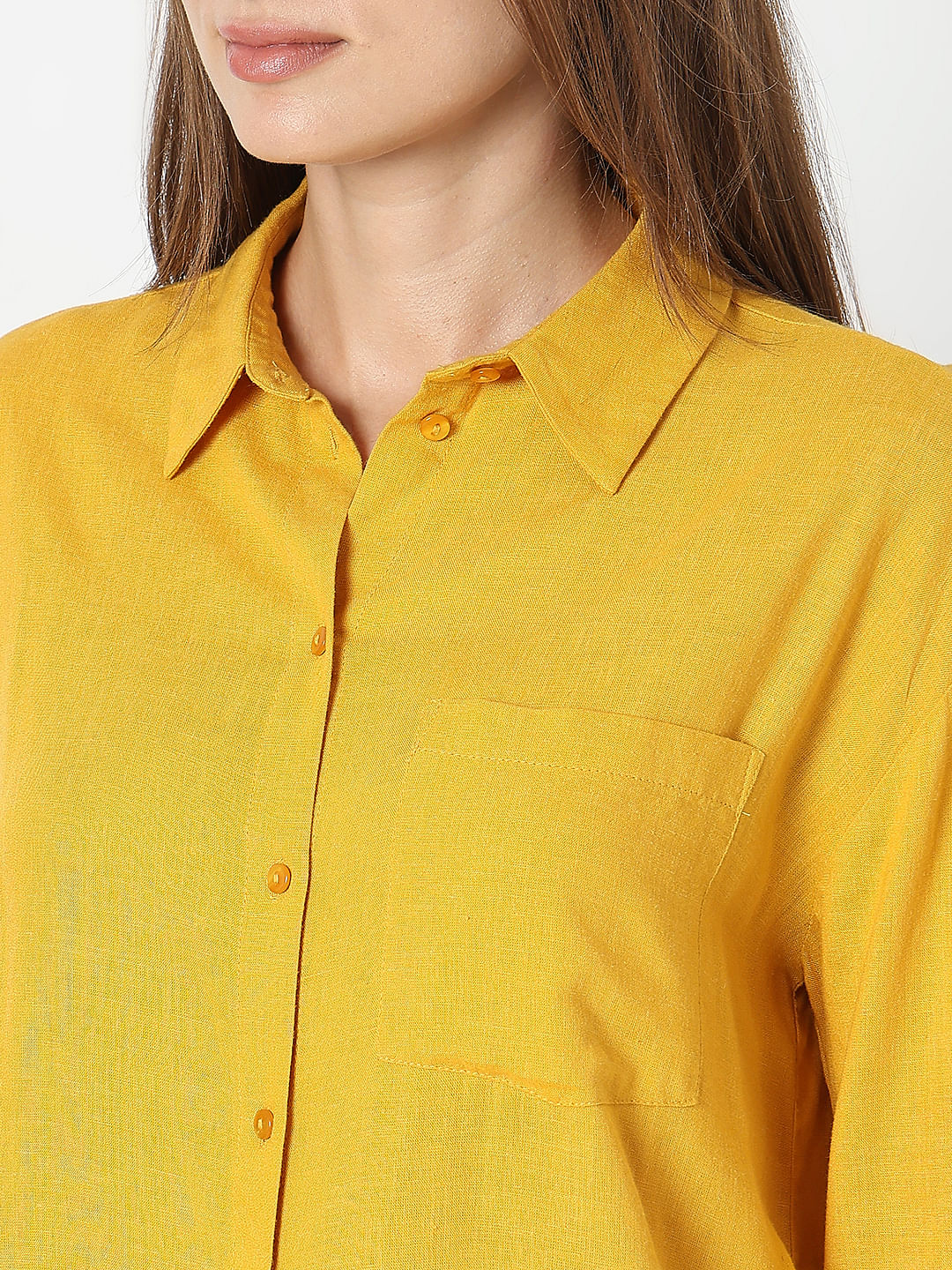 Yellow Linen Regular Fit Shirt