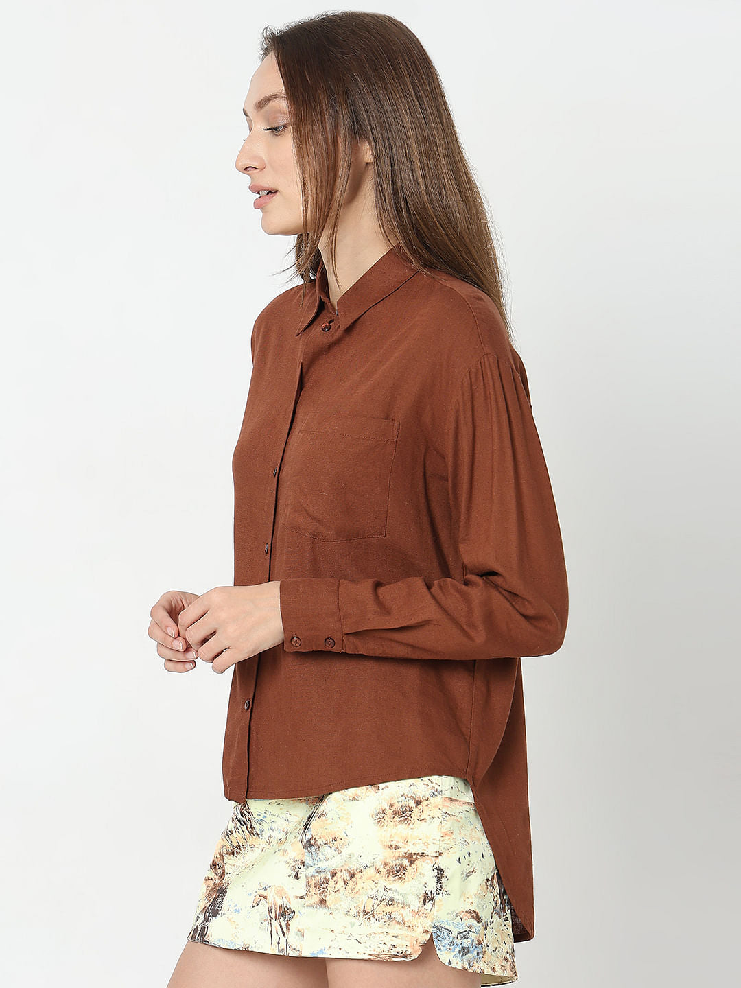 Dark Brown Linen Regular Fit Shirt