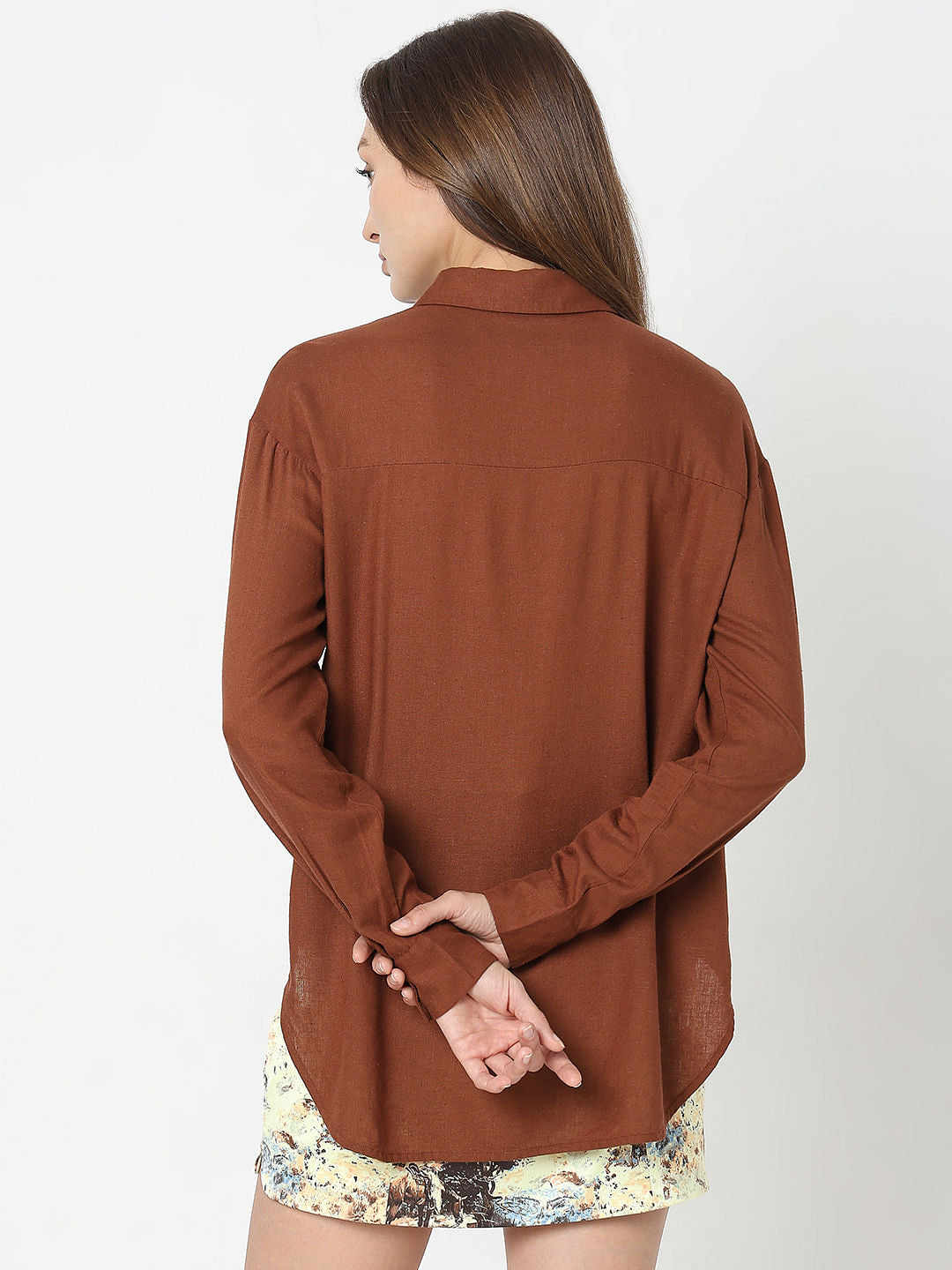 Dark Brown Linen Regular Fit Shirt