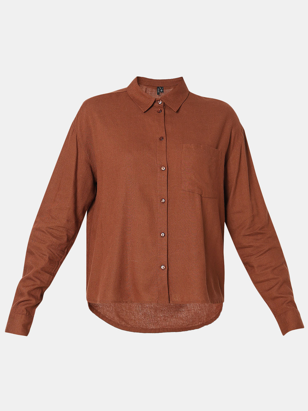 Dark Brown Linen Regular Fit Shirt