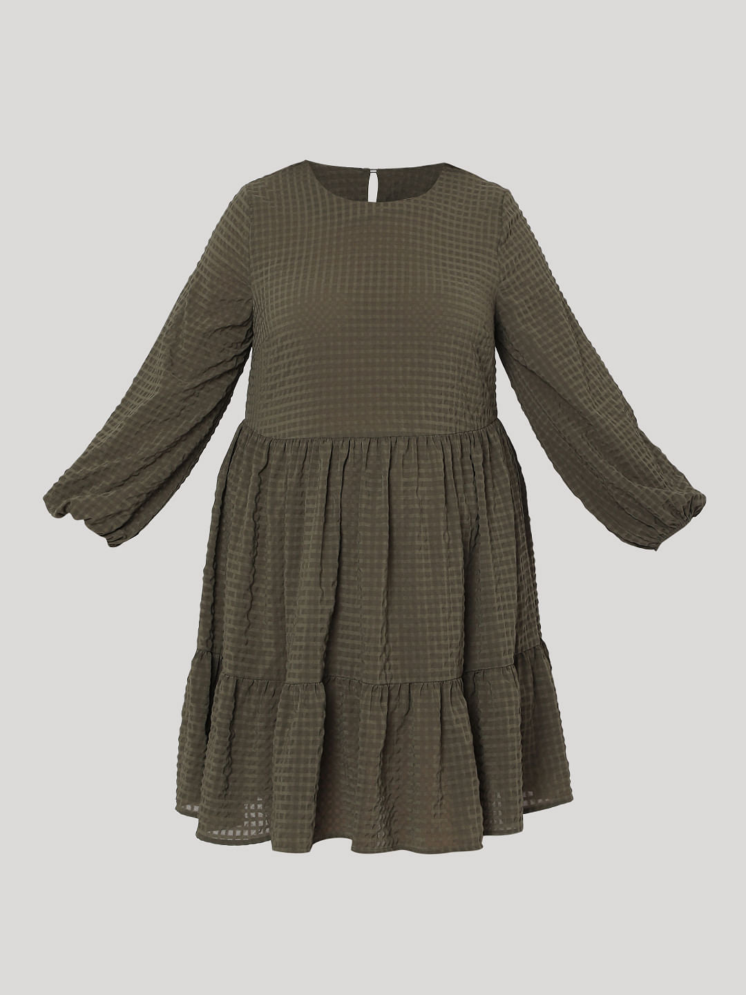 Curve Green Textured Tiered Dress