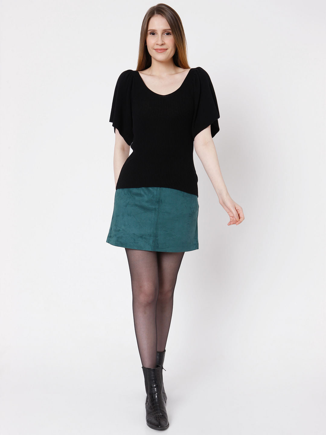 Black Flutter Sleeves Knit Top