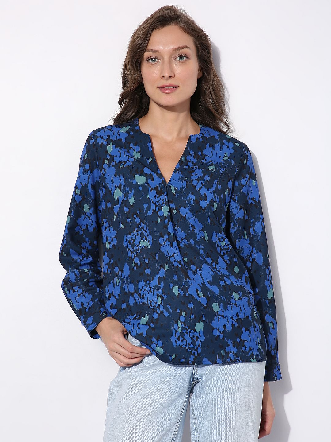 Dark Blue Printed Top