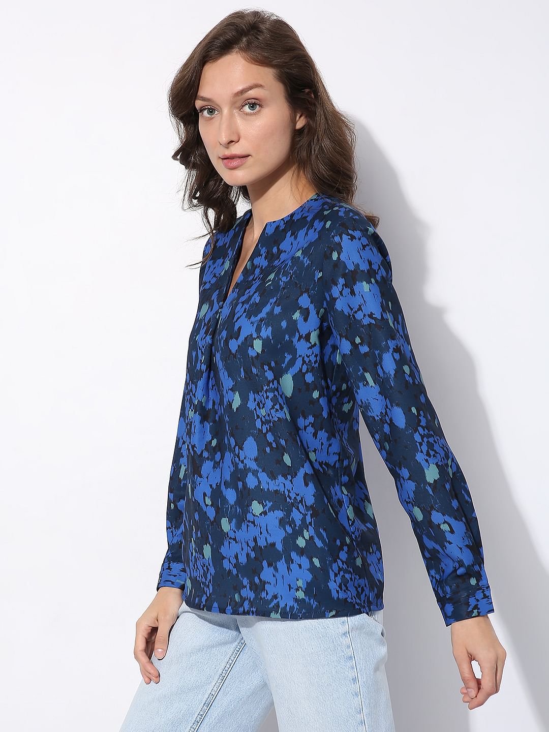 Dark Blue Printed Top