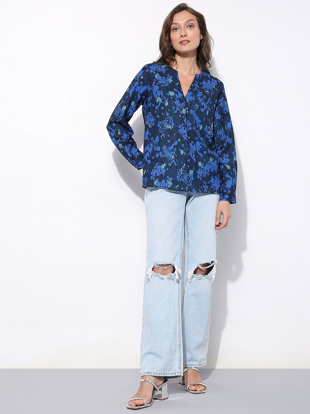 Dark Blue Printed Top