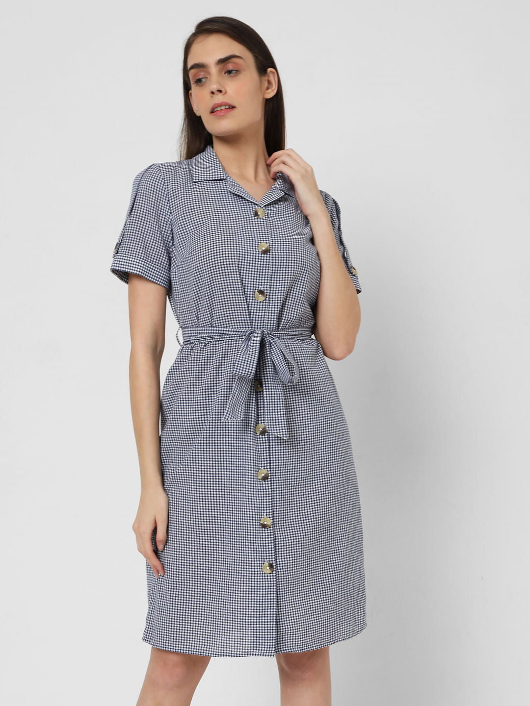 Black Gingham Shirt Dress