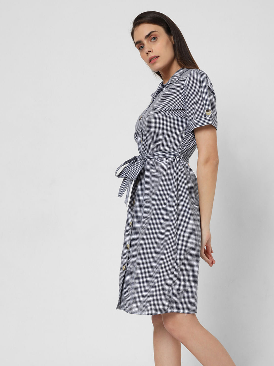 Black Gingham Shirt Dress