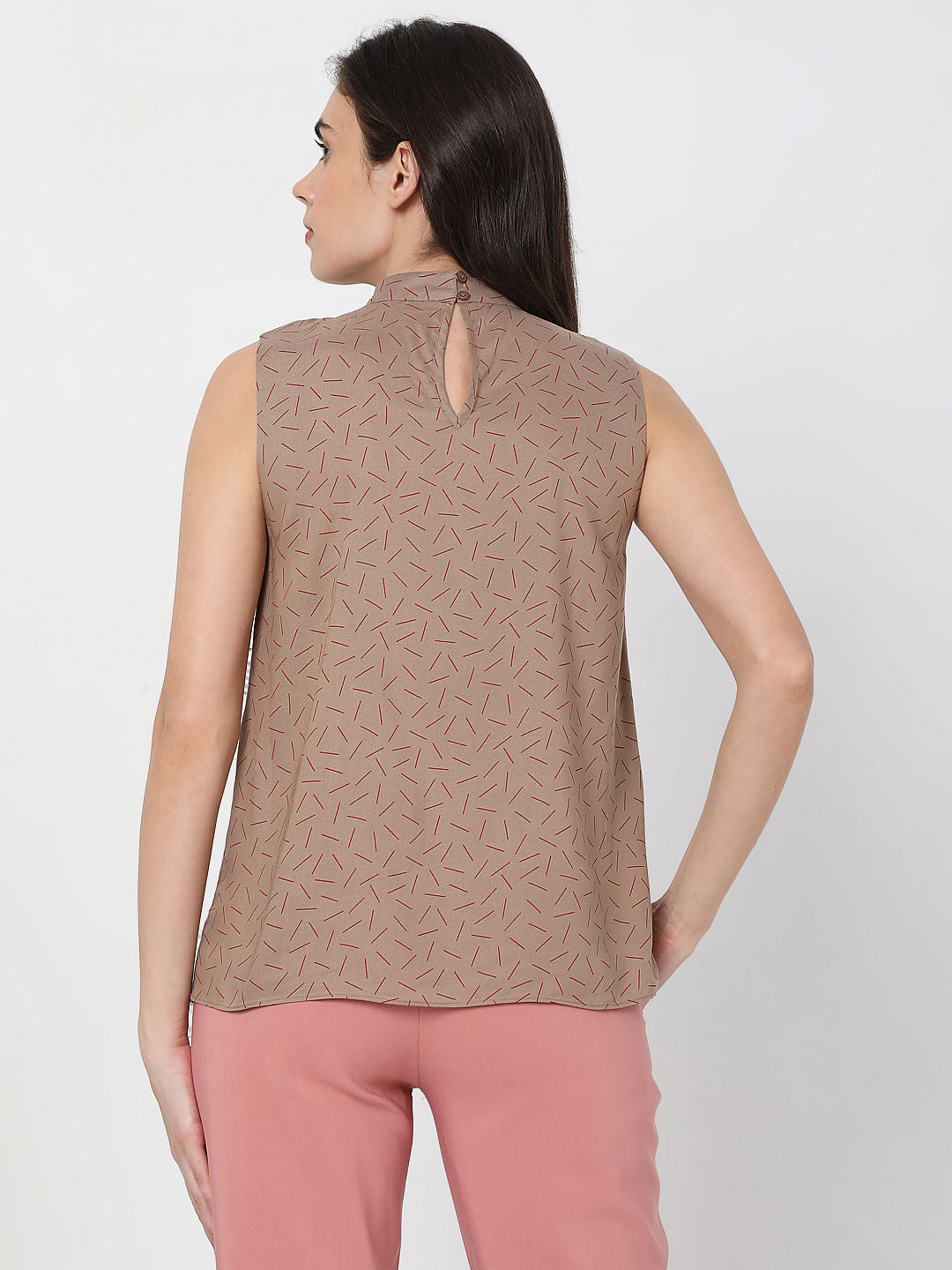 Dark Beige Abstract Print Top