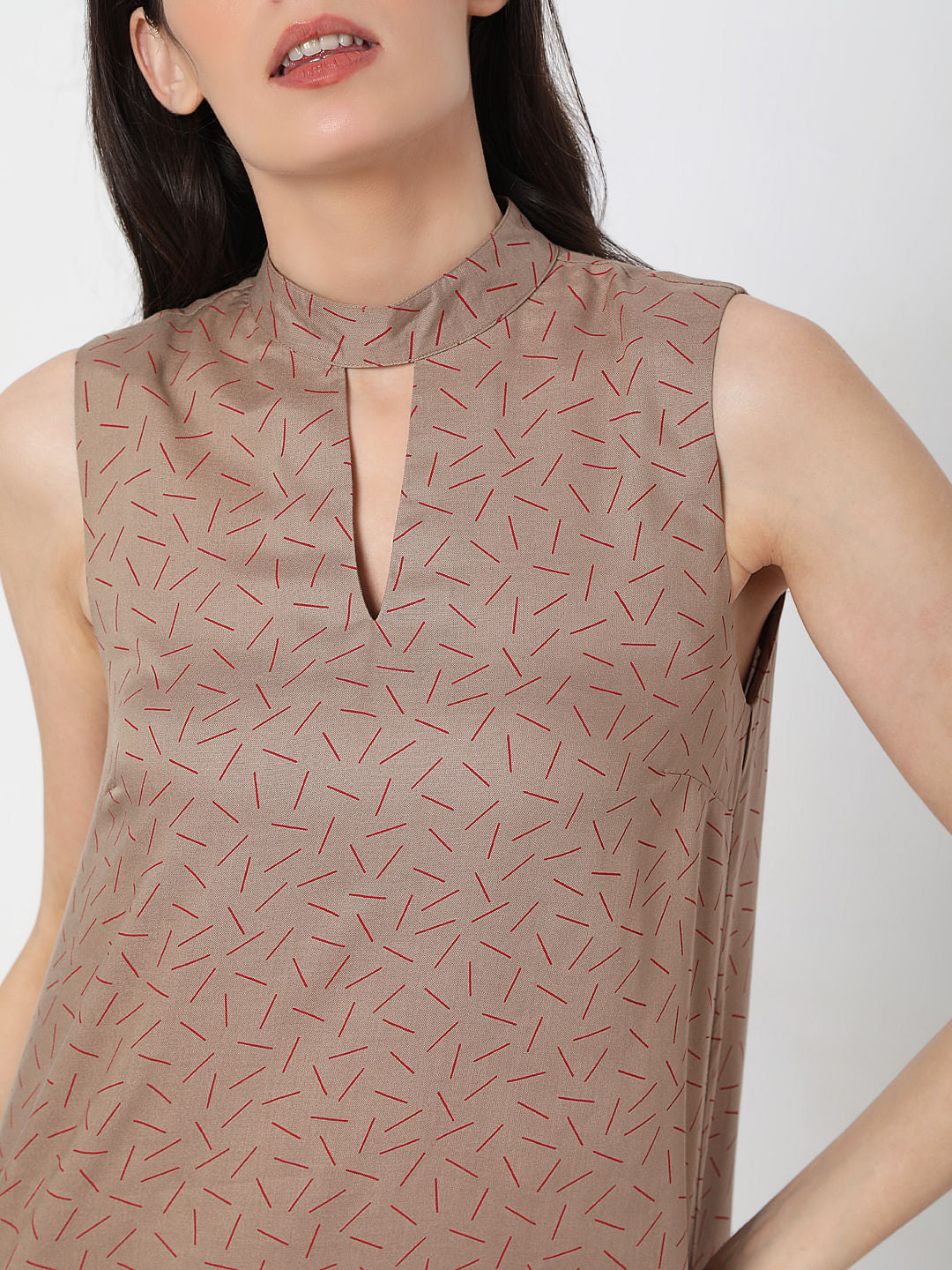 Dark Beige Abstract Print Top