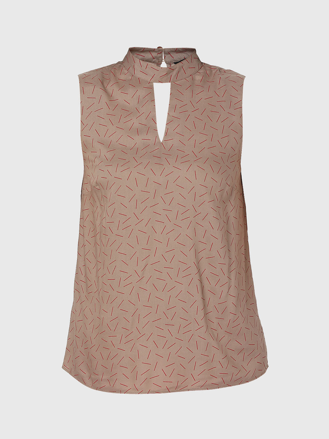Dark Beige Abstract Print Top