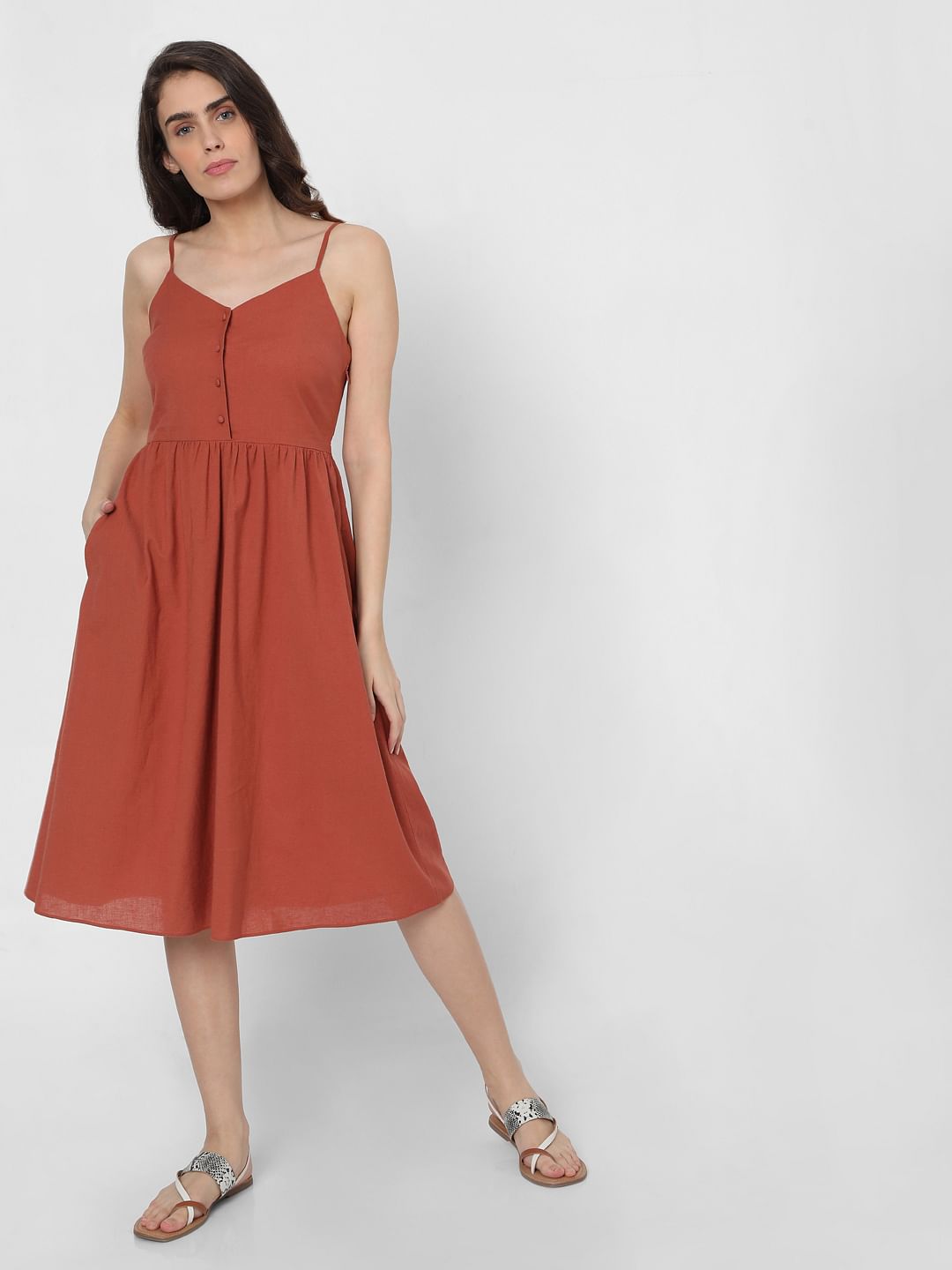 Brown Strappy Fit & Flare Dress