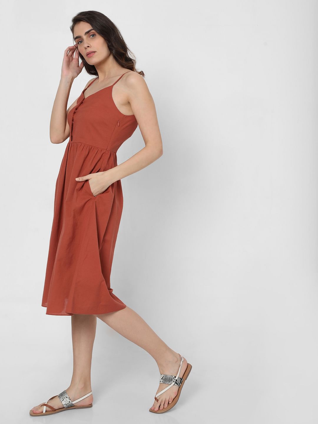 Brown Strappy Fit & Flare Dress