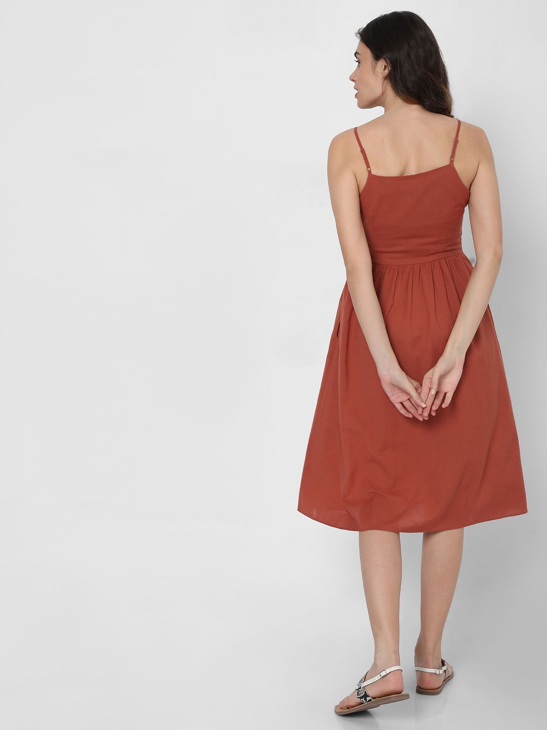 Brown Strappy Fit & Flare Dress