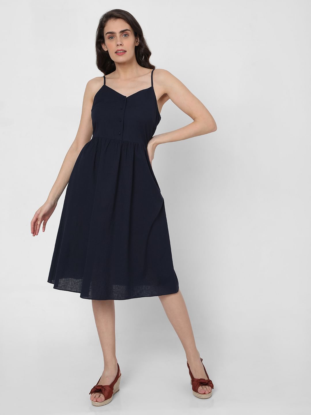 Blue Strappy Fit & Flare Dress