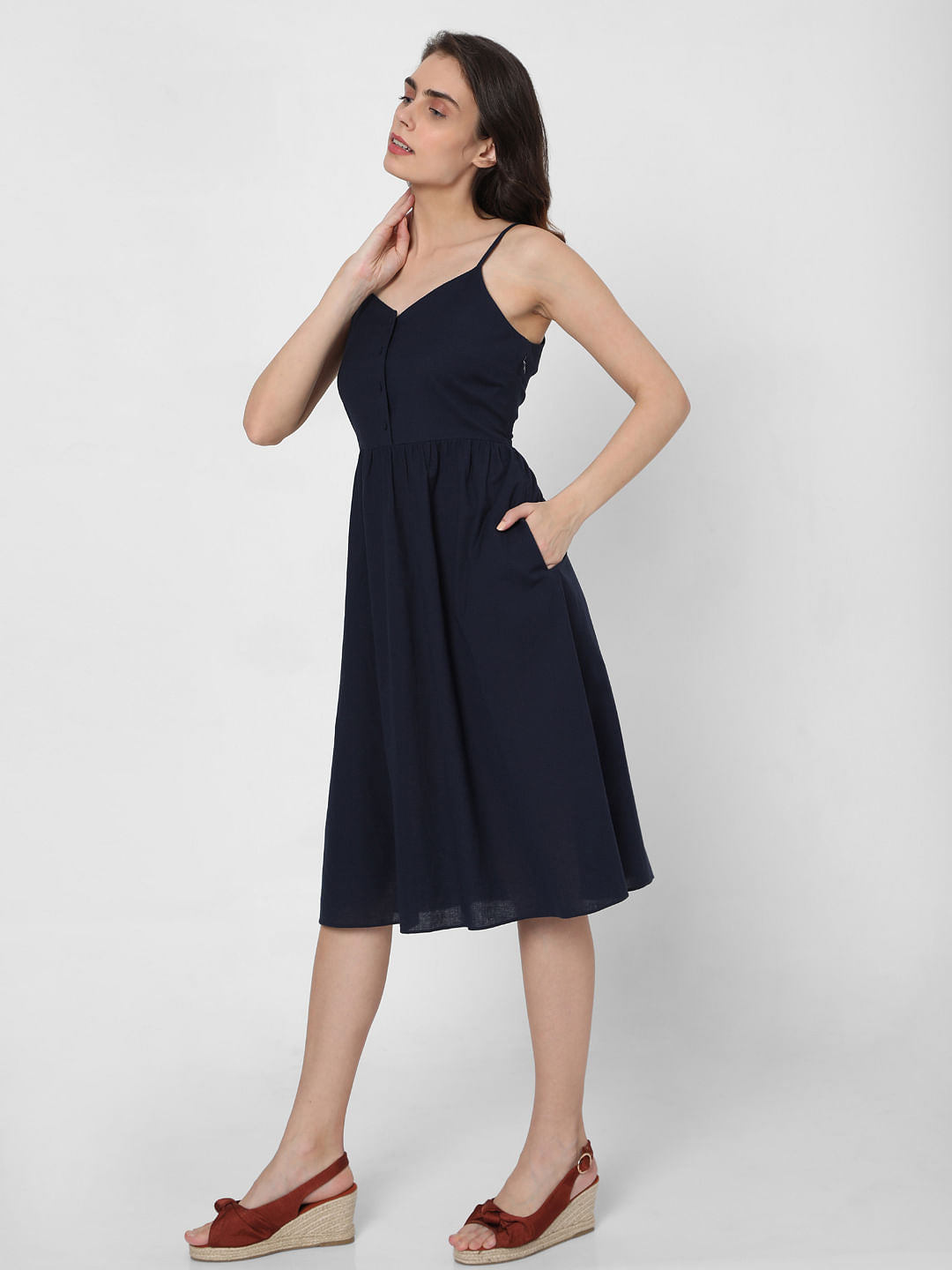 Blue Strappy Fit & Flare Dress