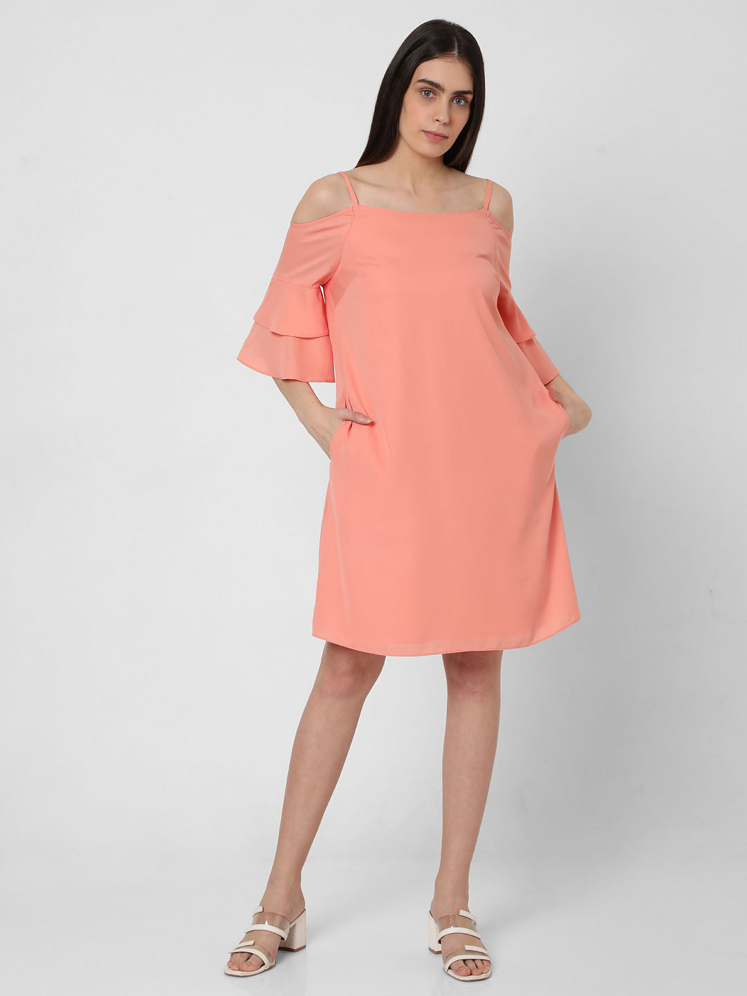 Peach Cold Shoulder Dress