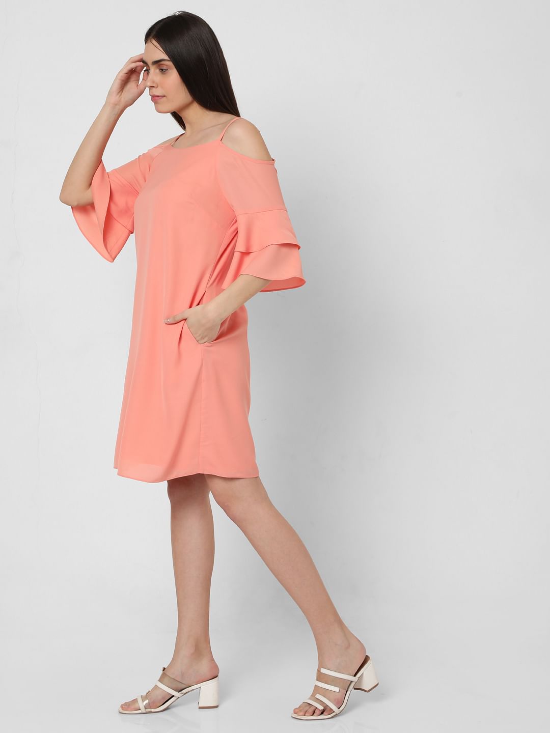 Peach Cold Shoulder Dress