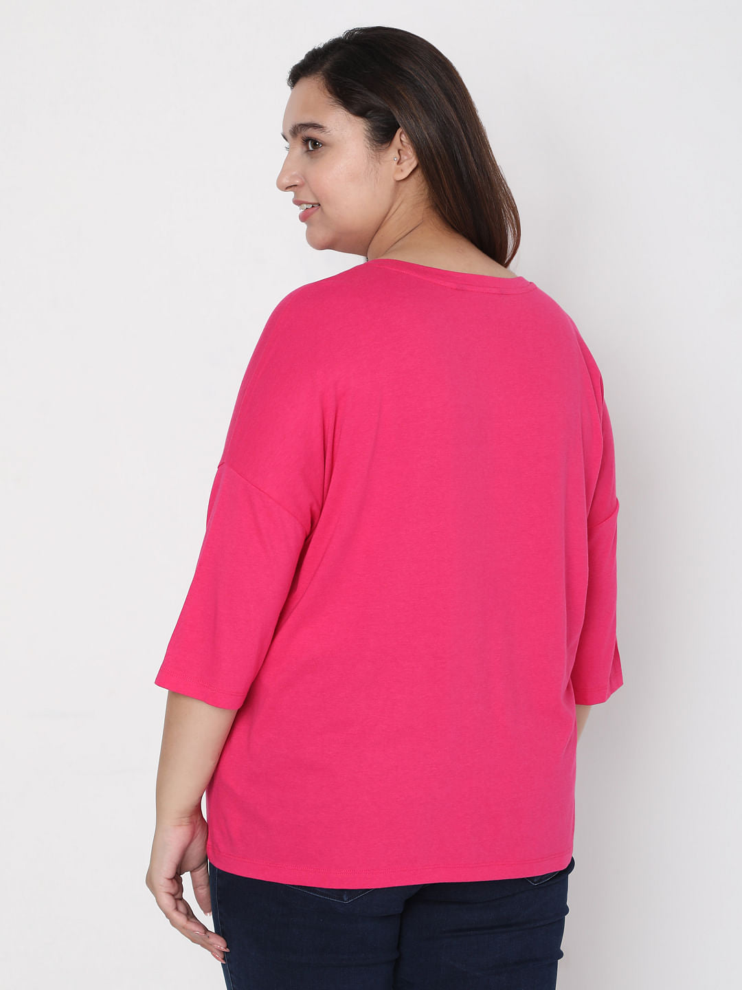 Curve Pink Slogan Print T-Shirt