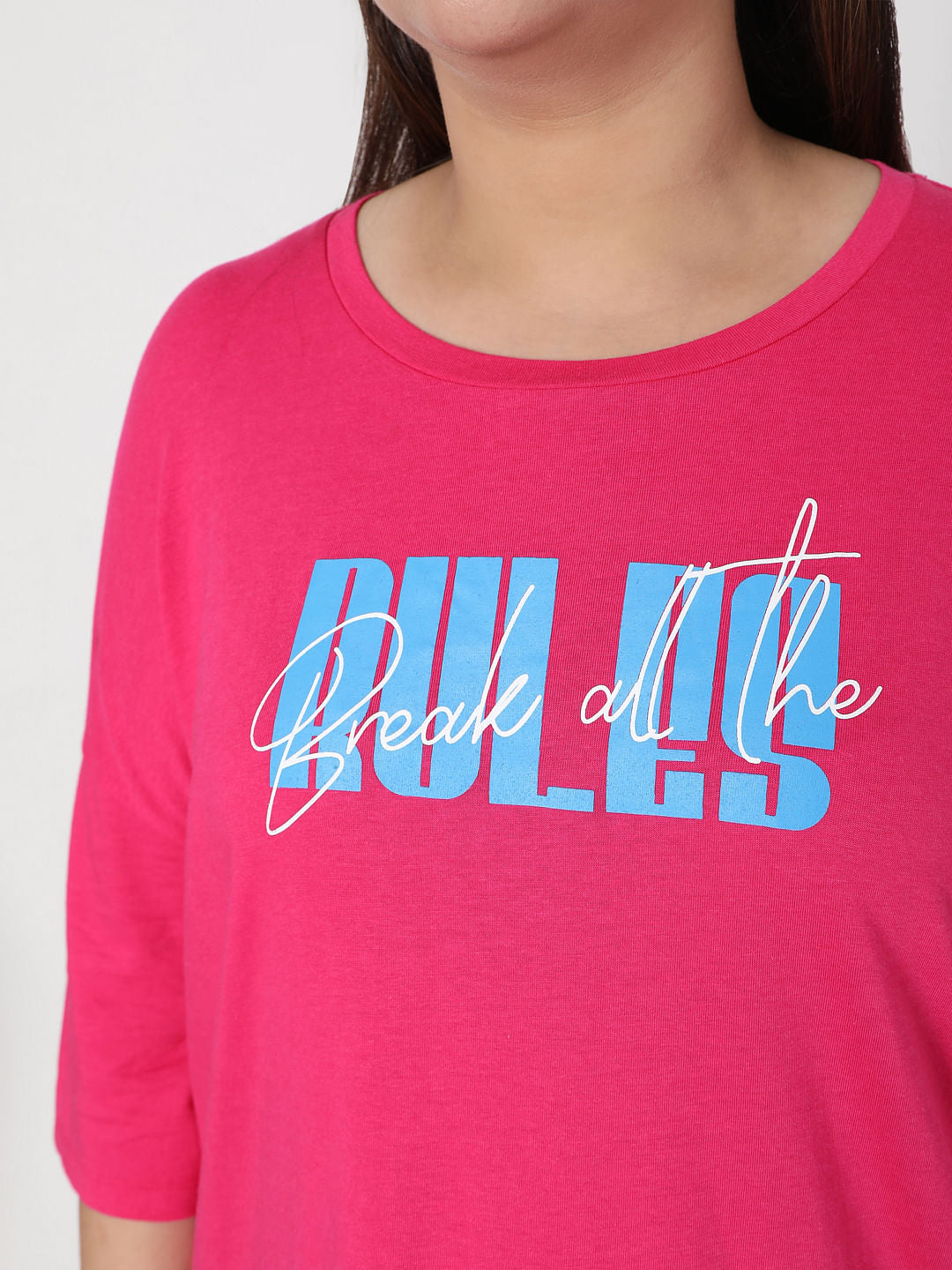 Curve Pink Slogan Print T-Shirt