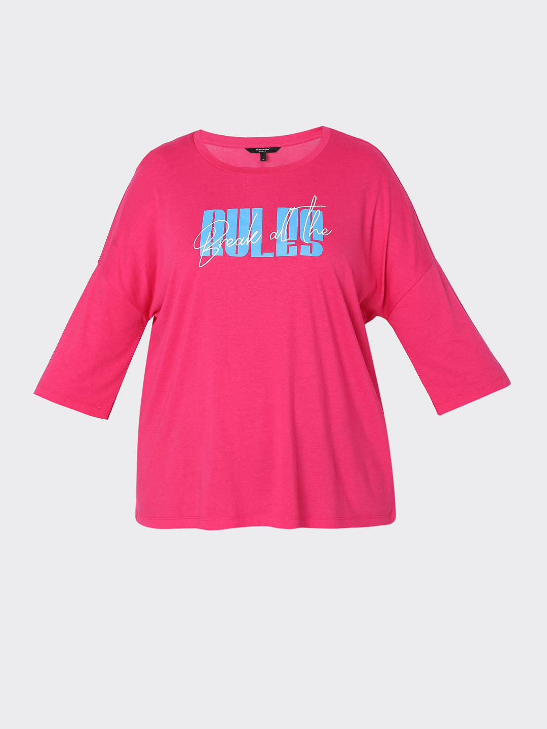 Curve Pink Slogan Print T-Shirt