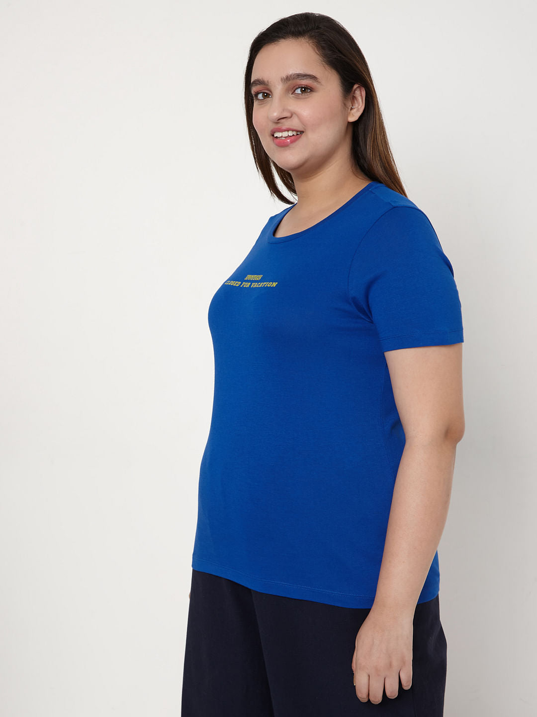 Curve Blue Slogan Print T-Shirt
