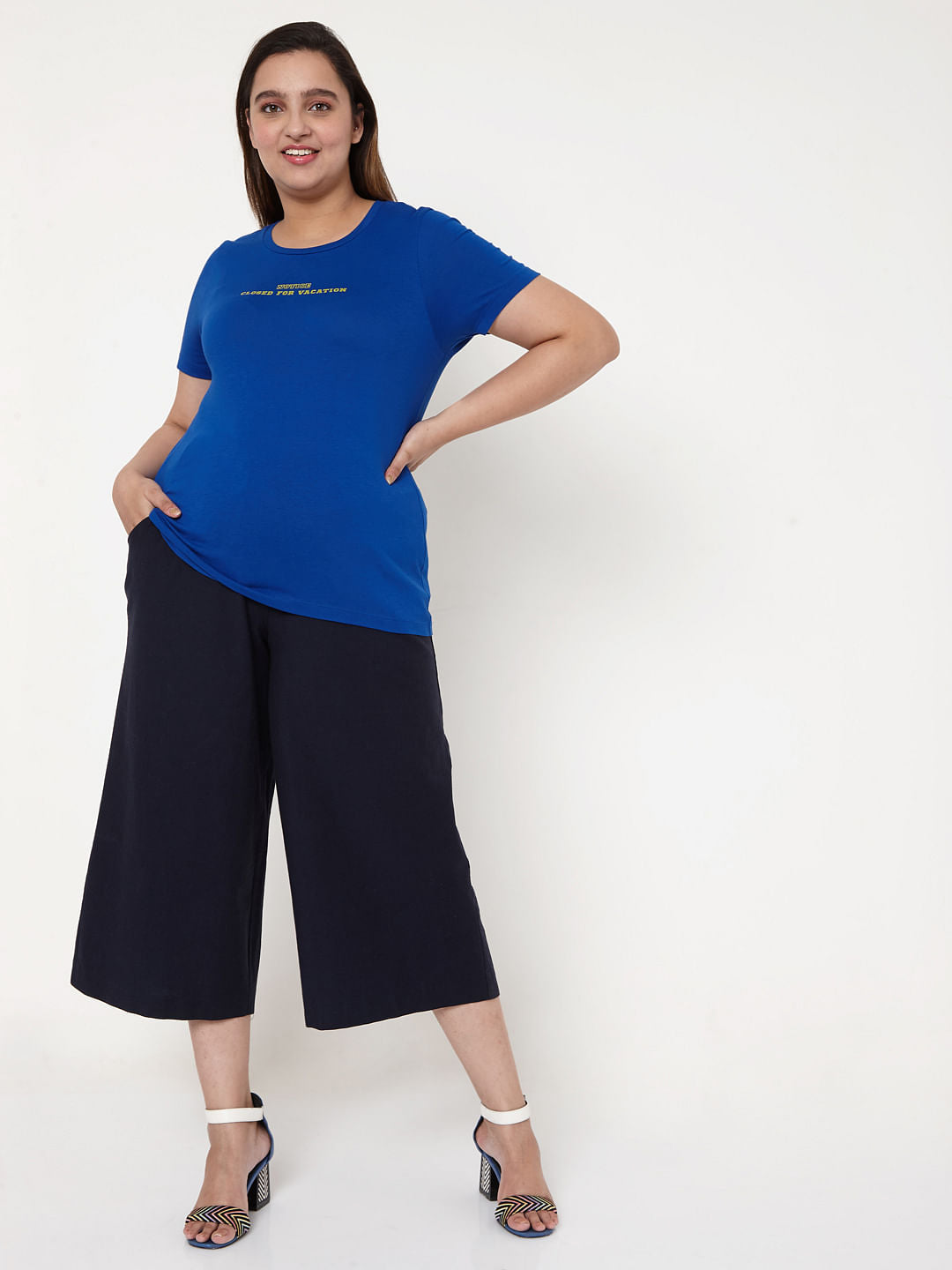 Curve Blue Slogan Print T-Shirt