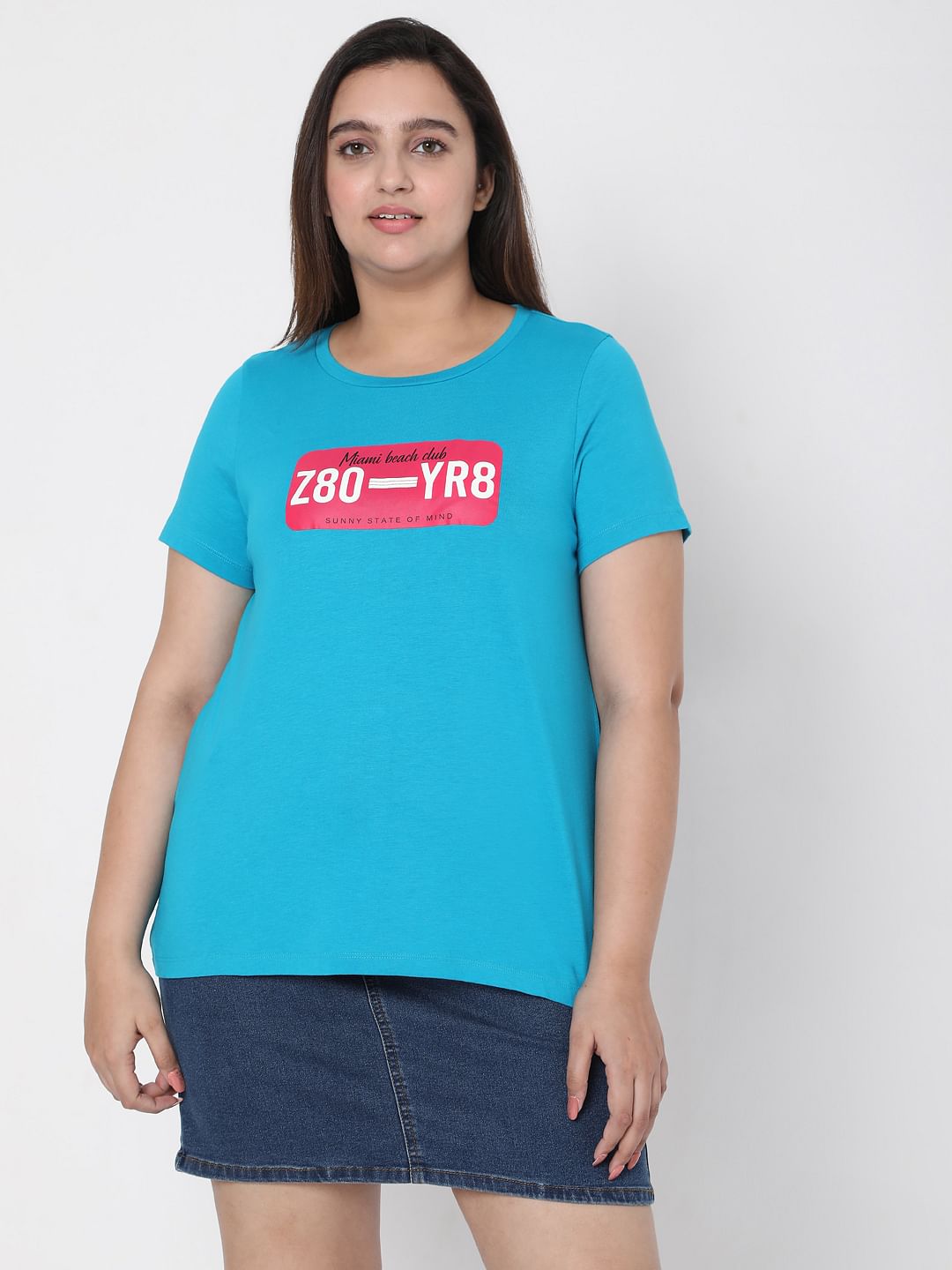 Curve Blue Typographic T-Shirt