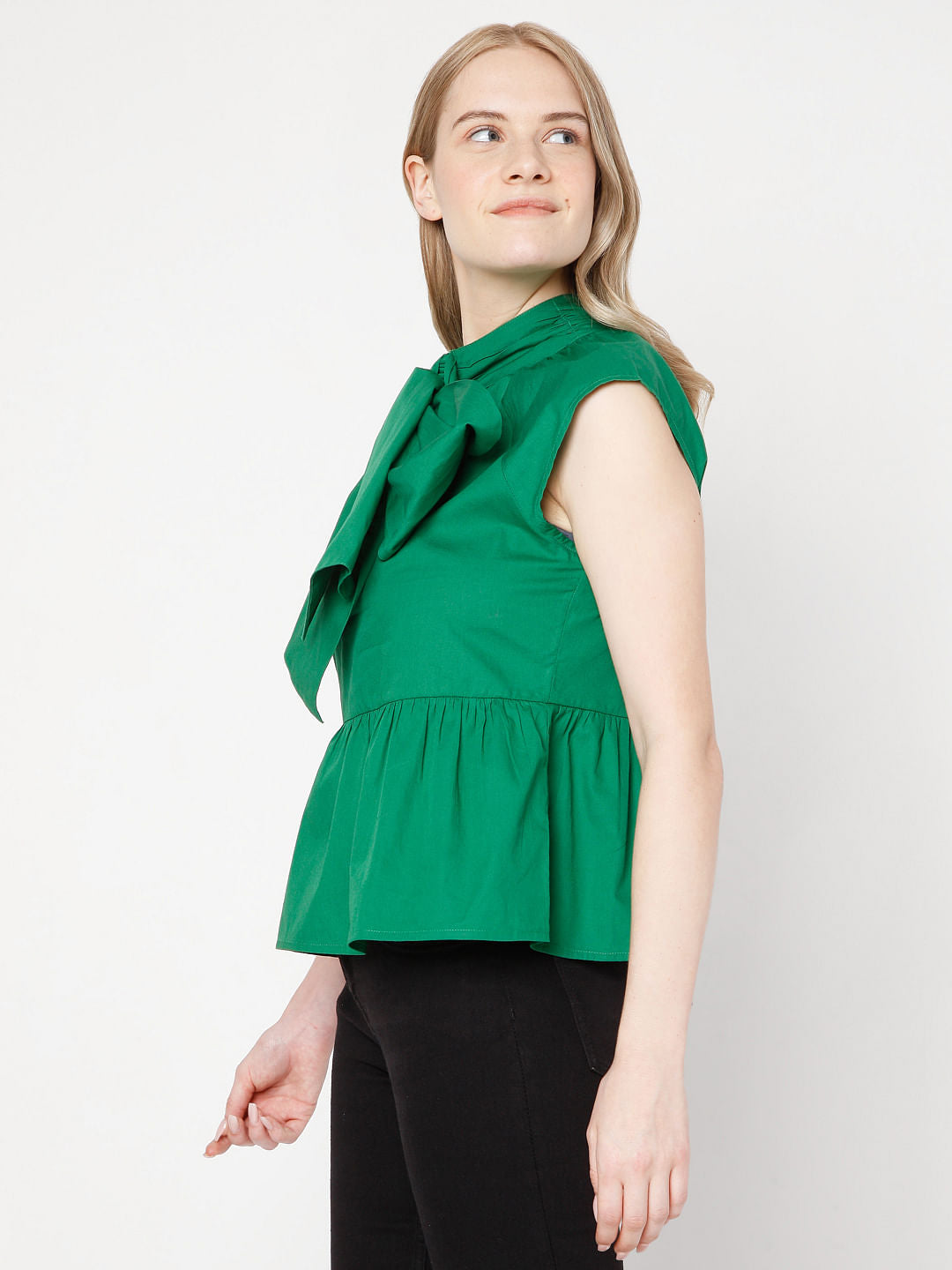 Green Knotted Peplum Top