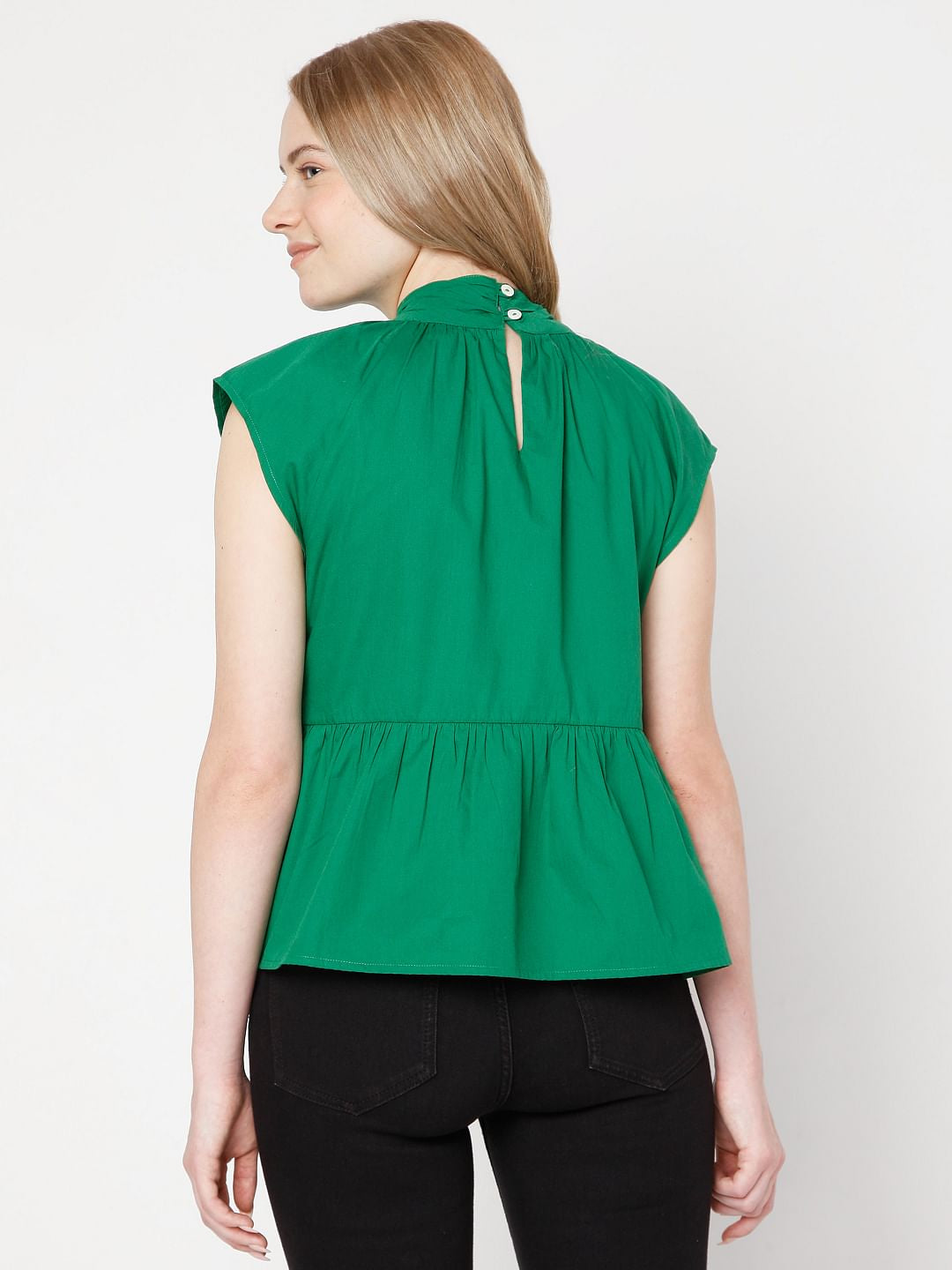 Green Knotted Peplum Top