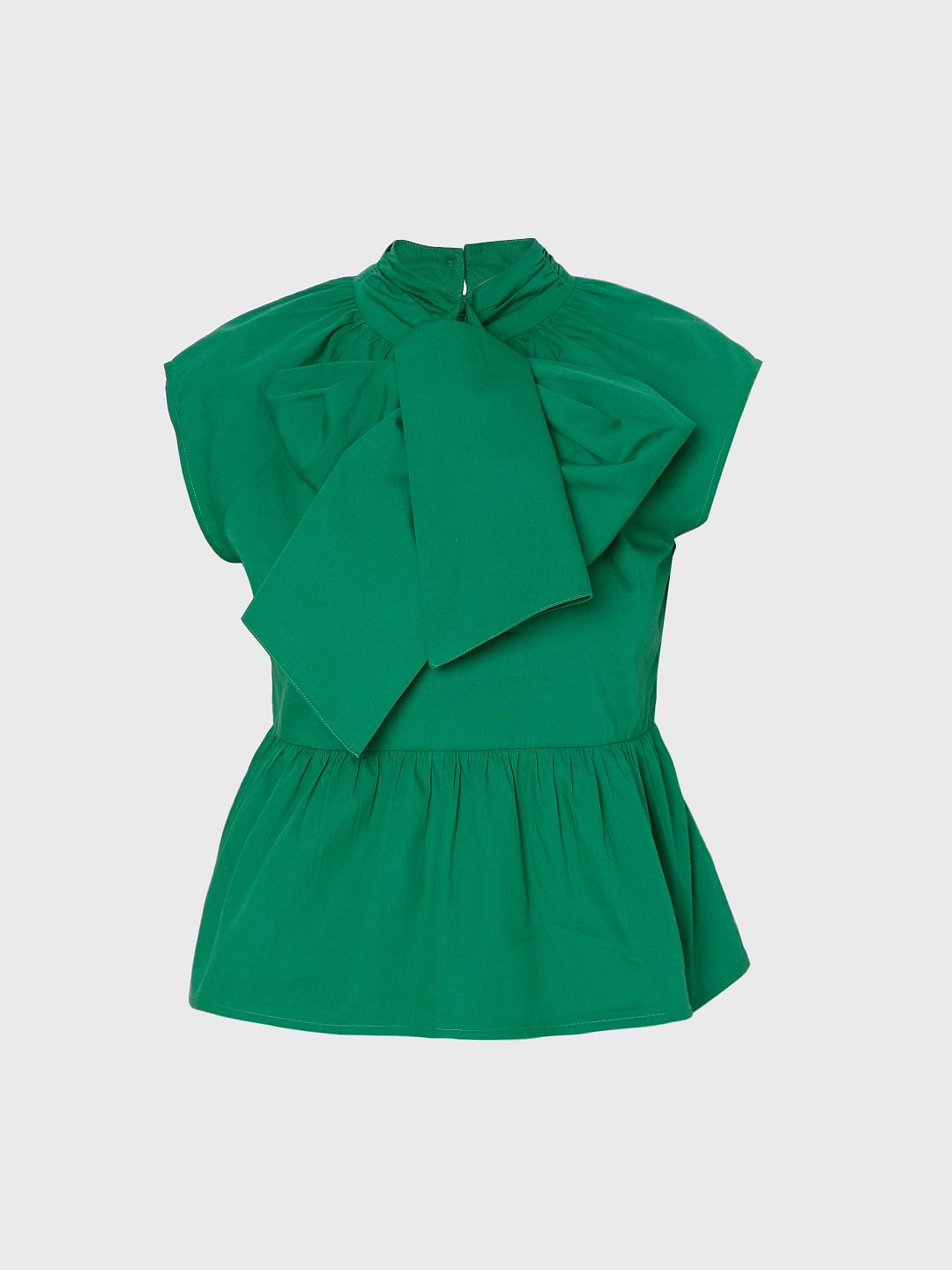 Green Knotted Peplum Top