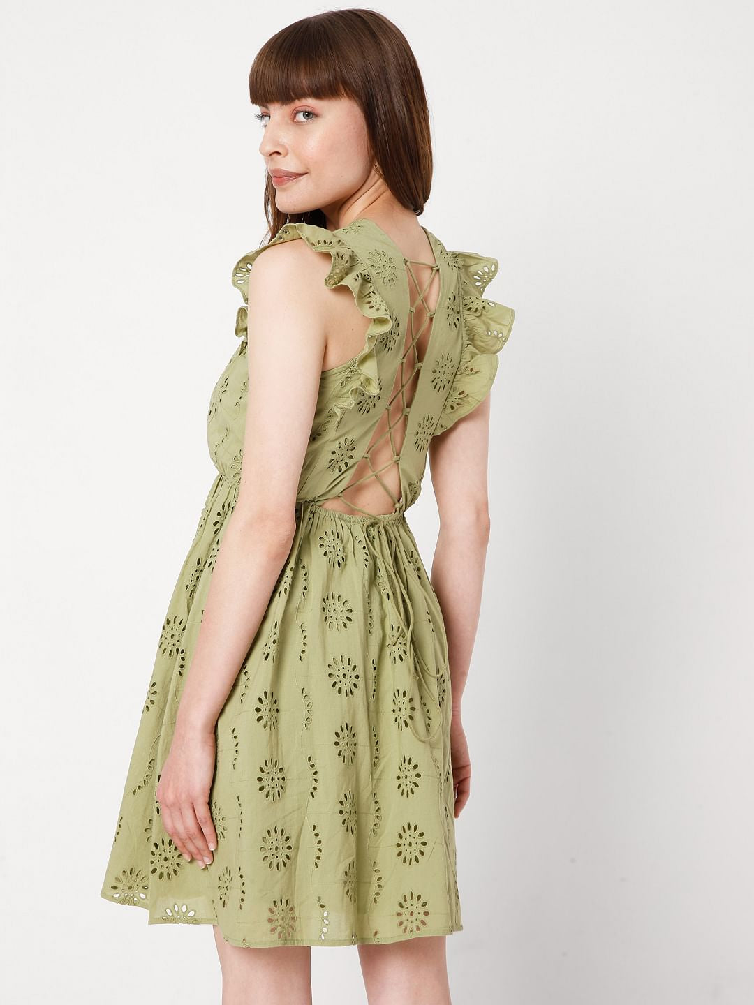 Green Schiffli Embroidered Dress
