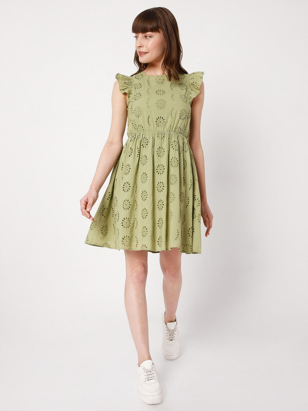 Green Schiffli Embroidered Dress