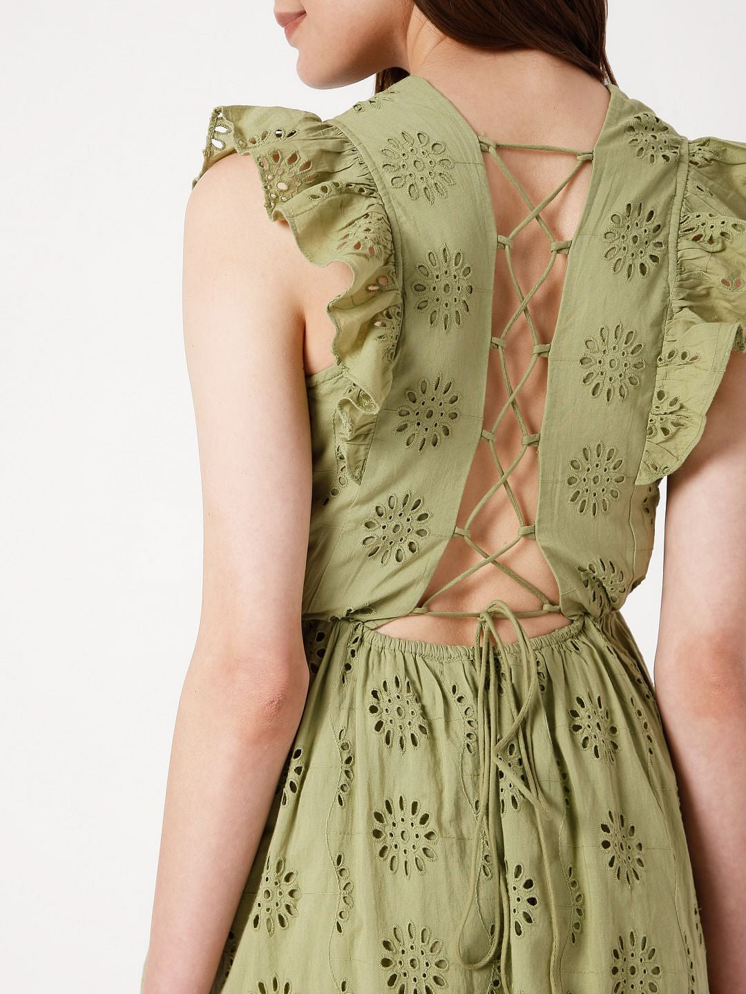 Green Schiffli Embroidered Dress