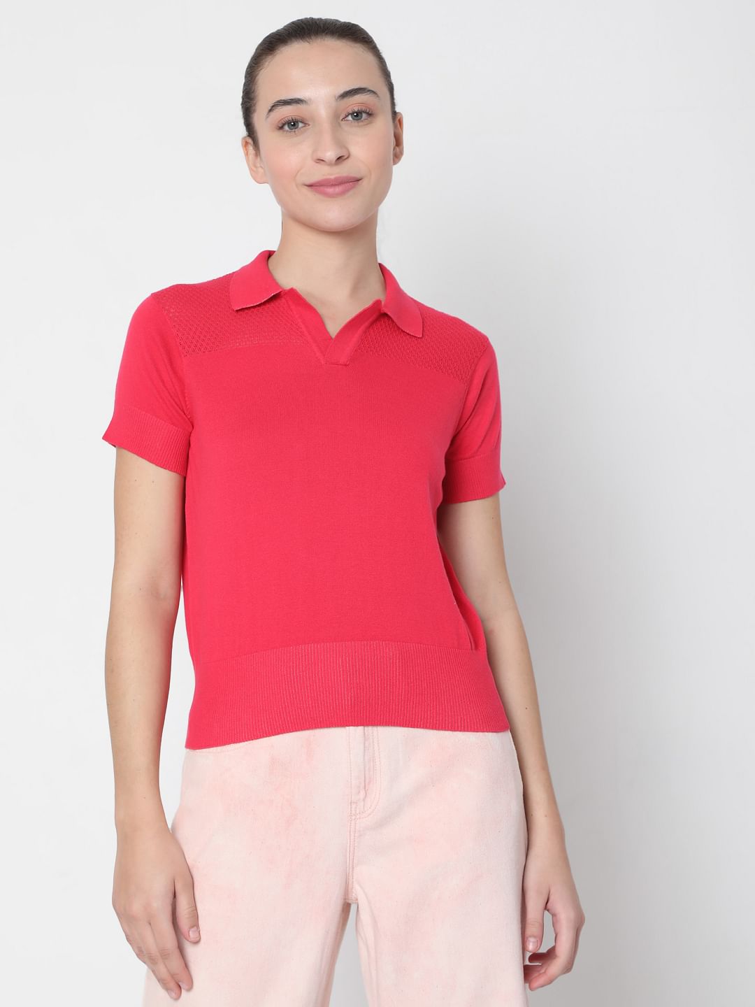 Bright Pink Polo Neck T-Shirt