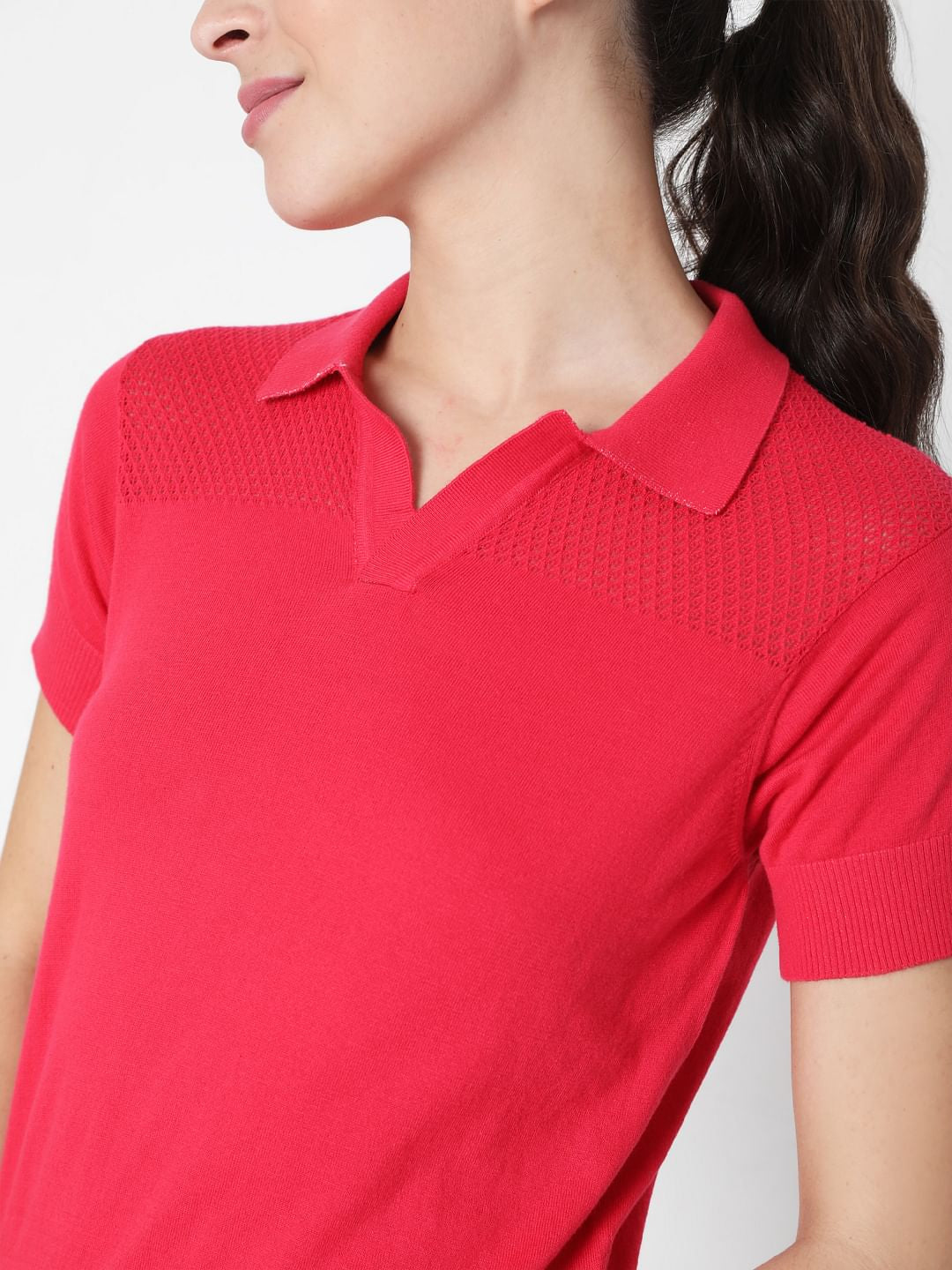 Bright Pink Polo Neck T-Shirt