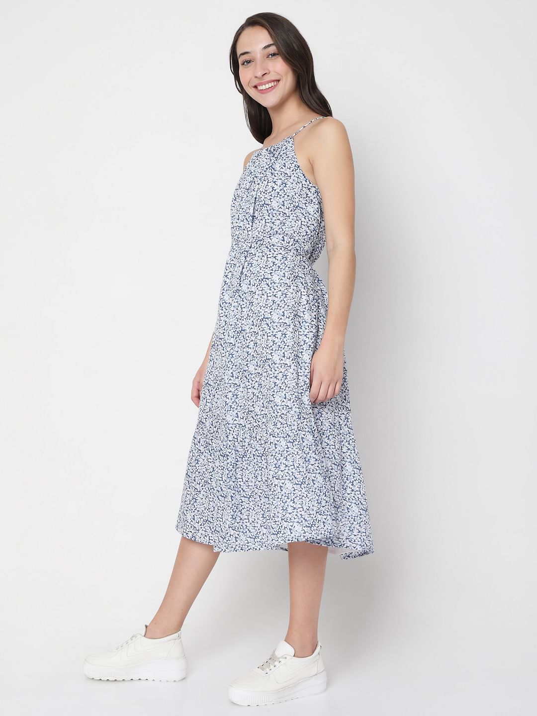 Blue Floral Midi Dress