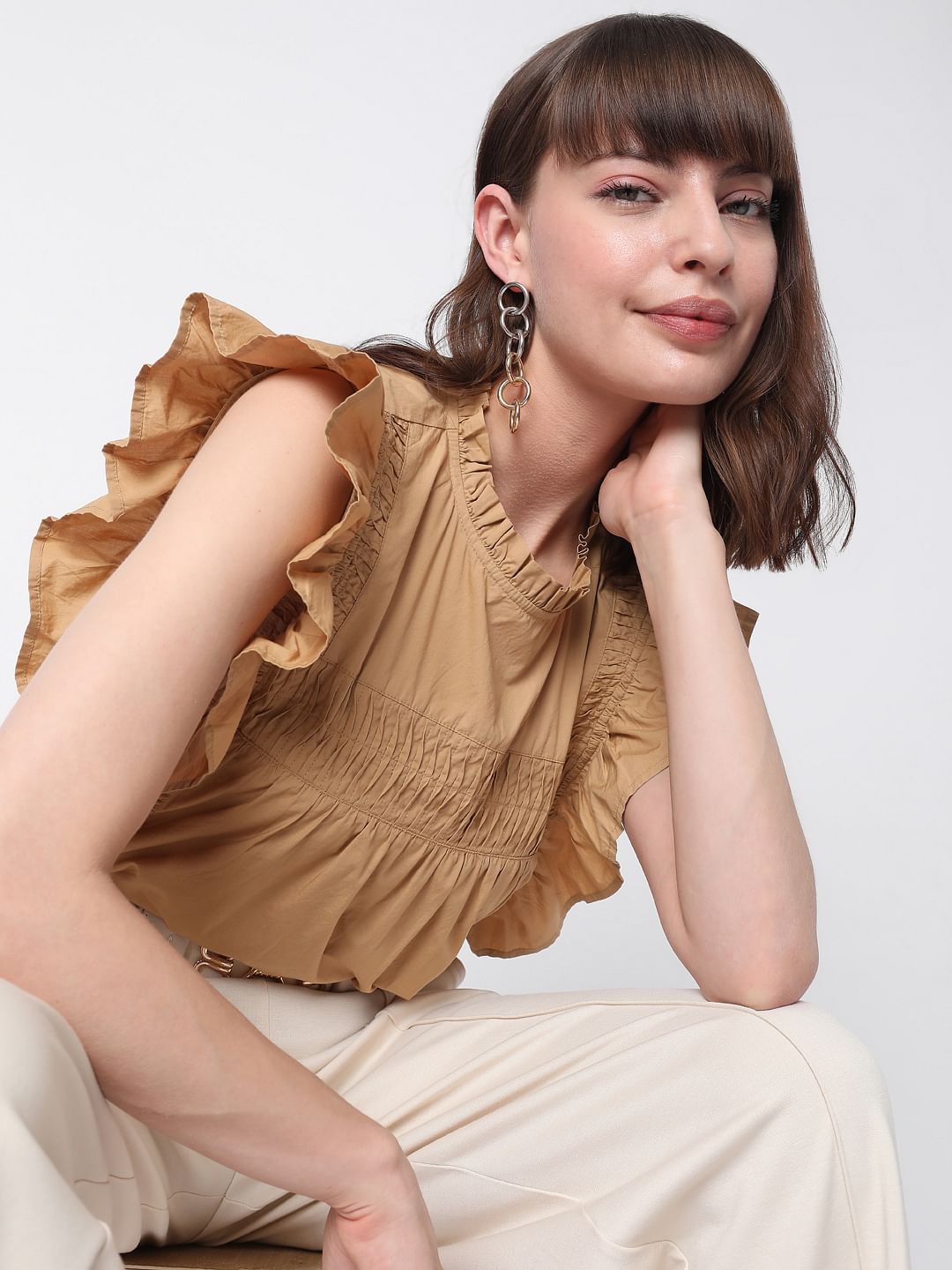 Brown Ruffle Top