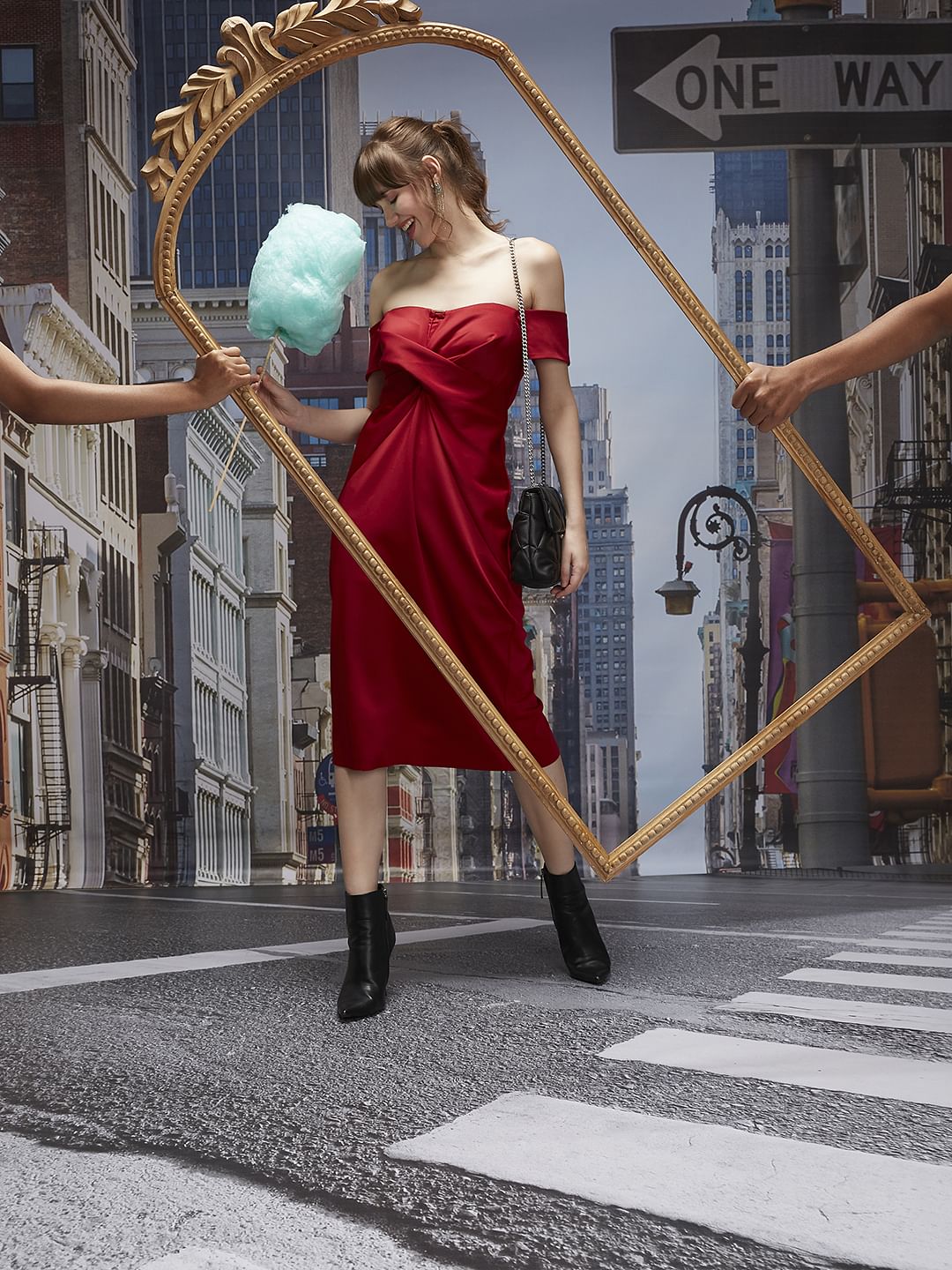 Marquee Red Off-Shoulder Drape Dress