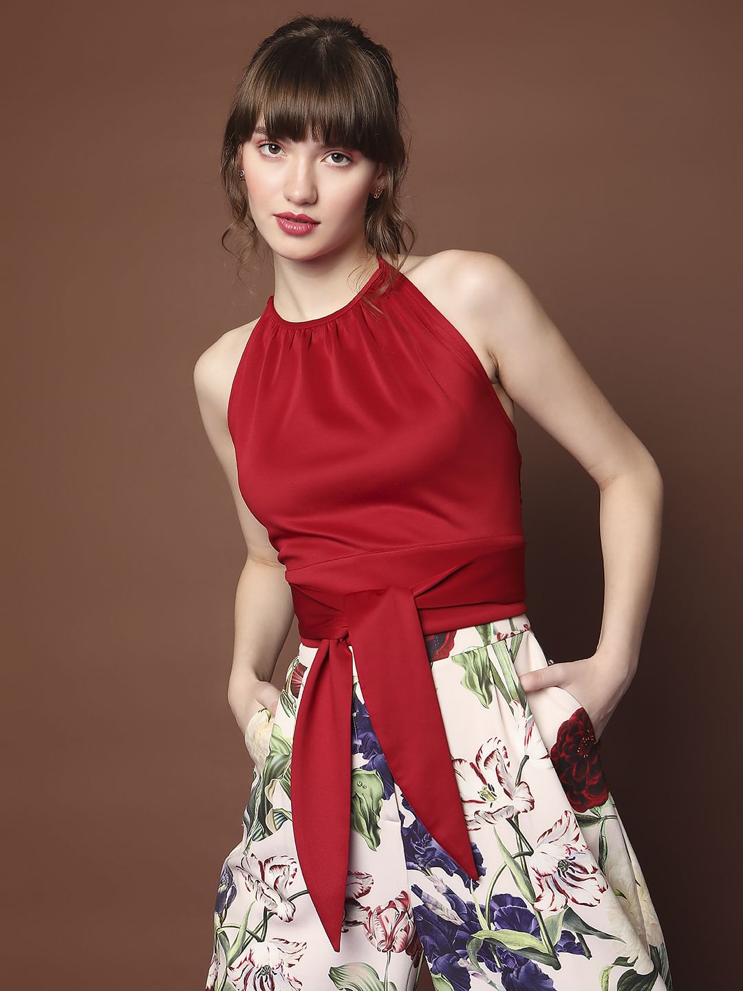 Marquee Red Halter Neck Crop Top