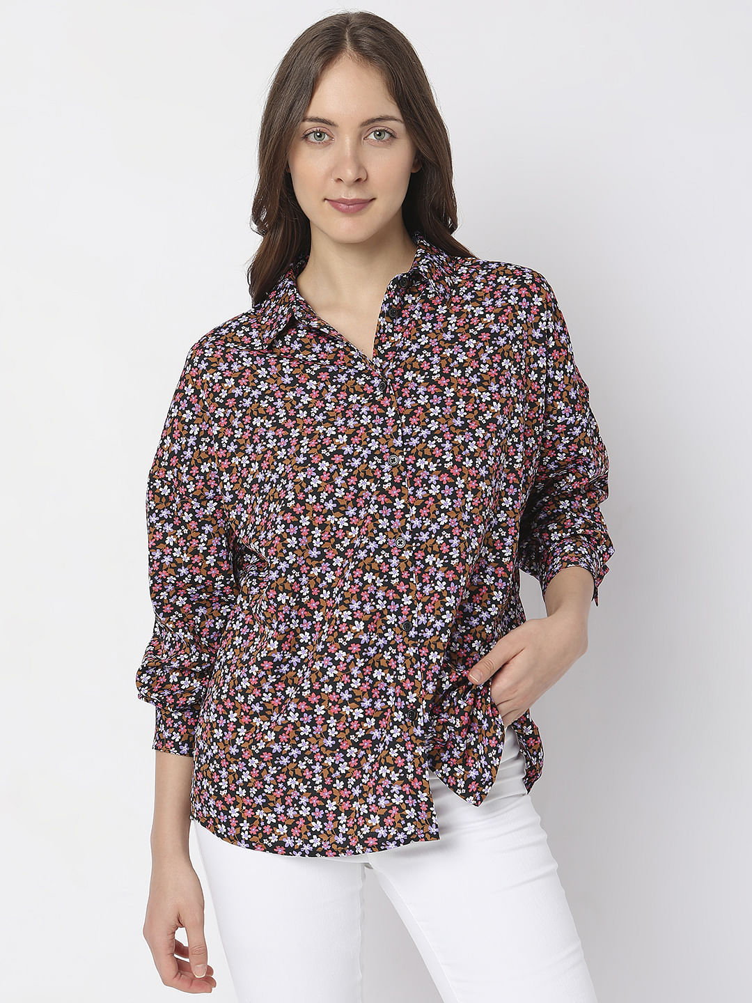 Black Floral Print Shirt