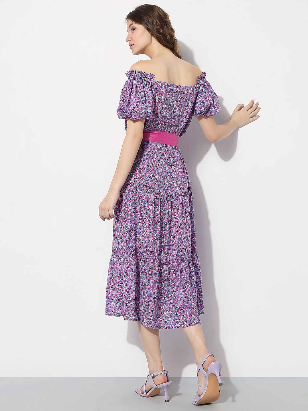 Purple Floral Off-Shoulder Dress