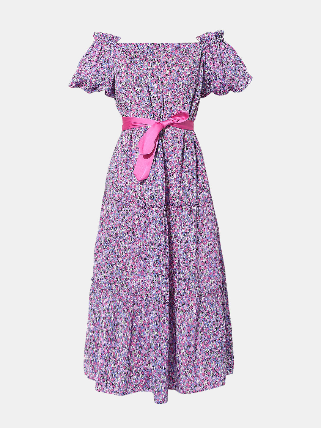 Purple Floral Off-Shoulder Dress