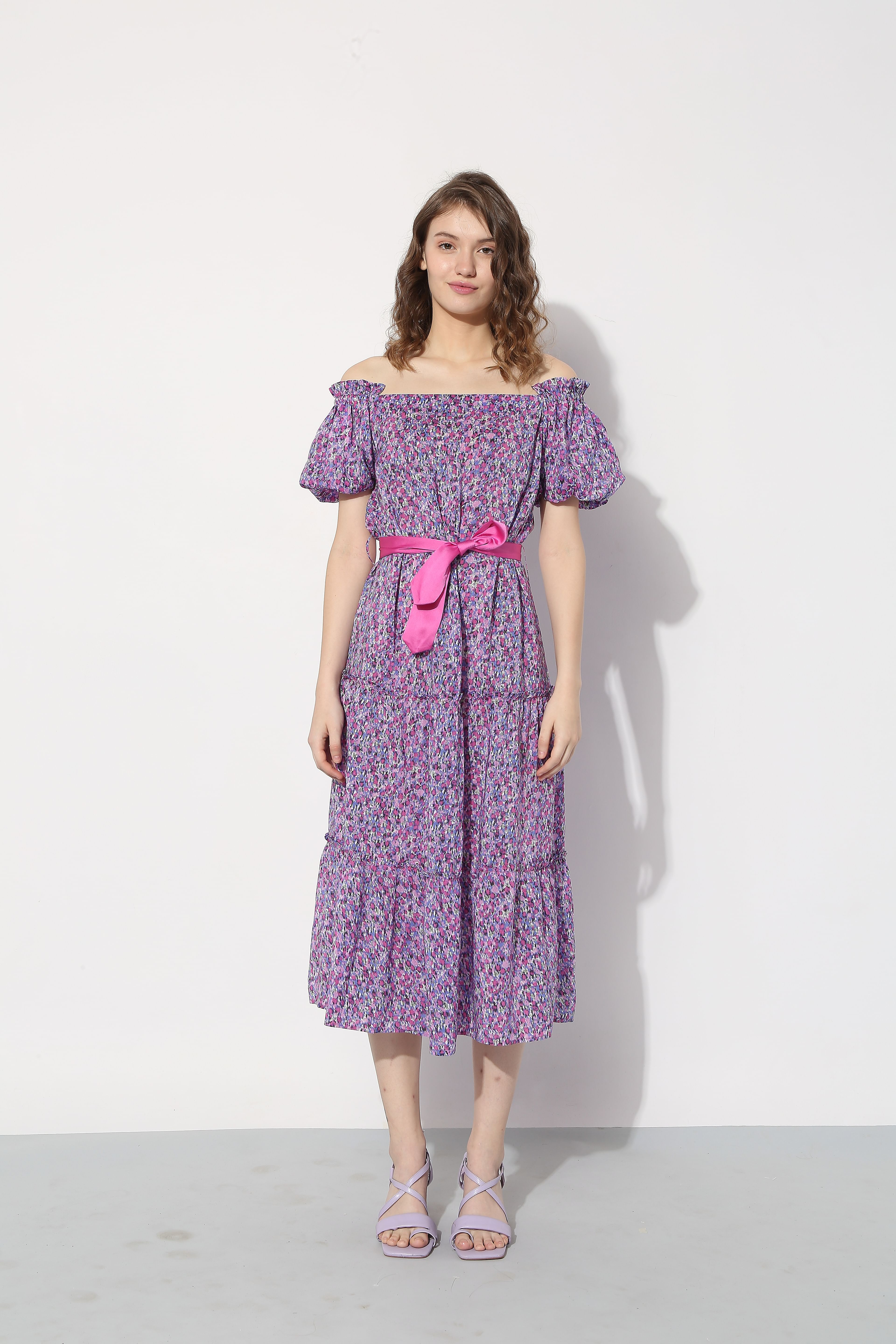 Purple Floral Off-Shoulder Dress