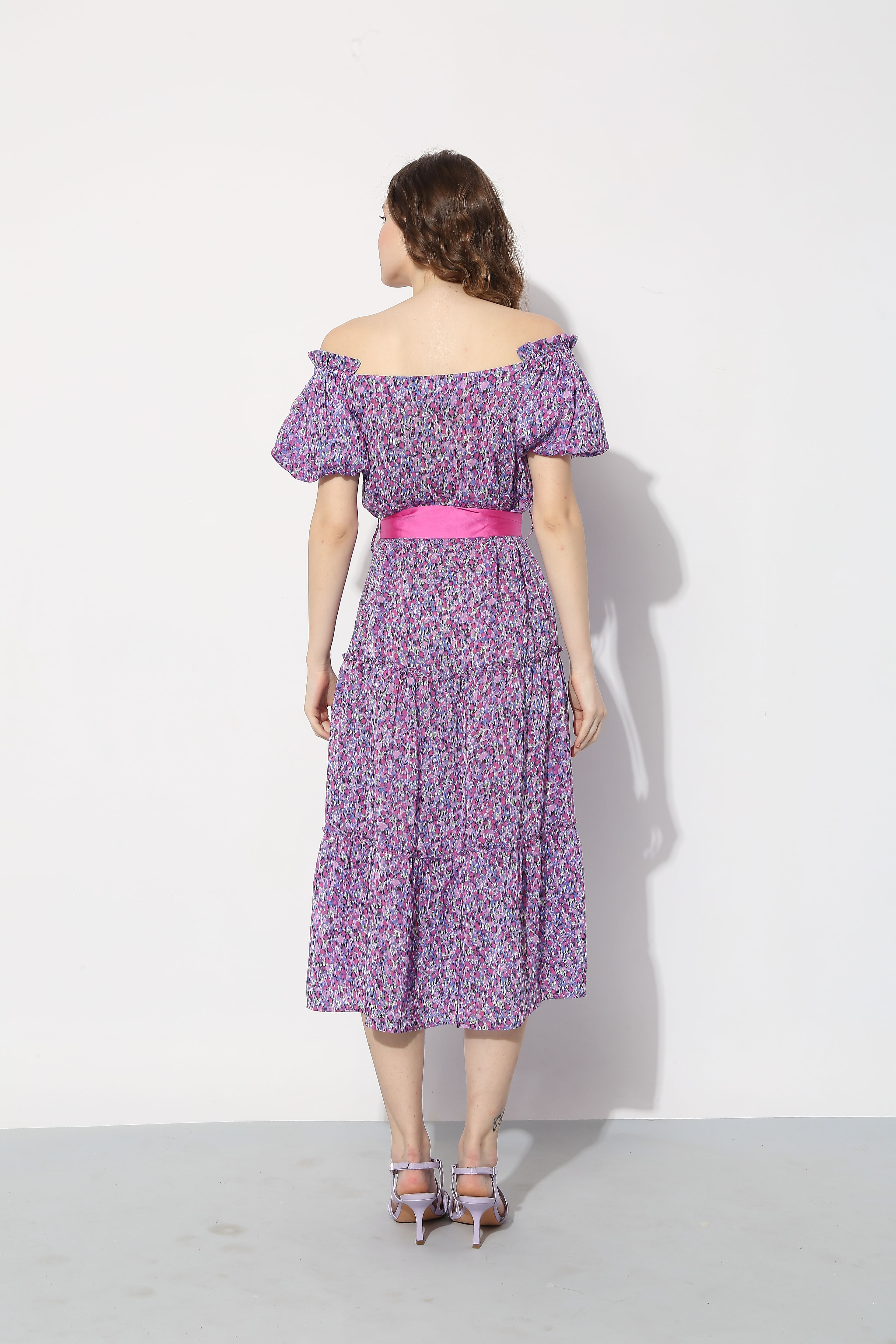 Purple Floral Off-Shoulder Dress