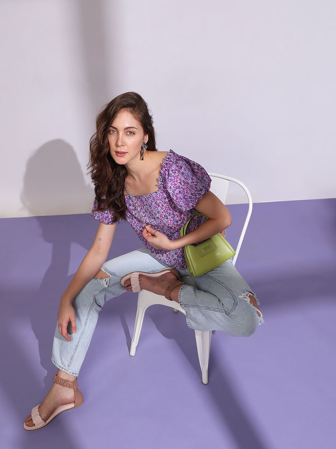 Purple Floral Print Top