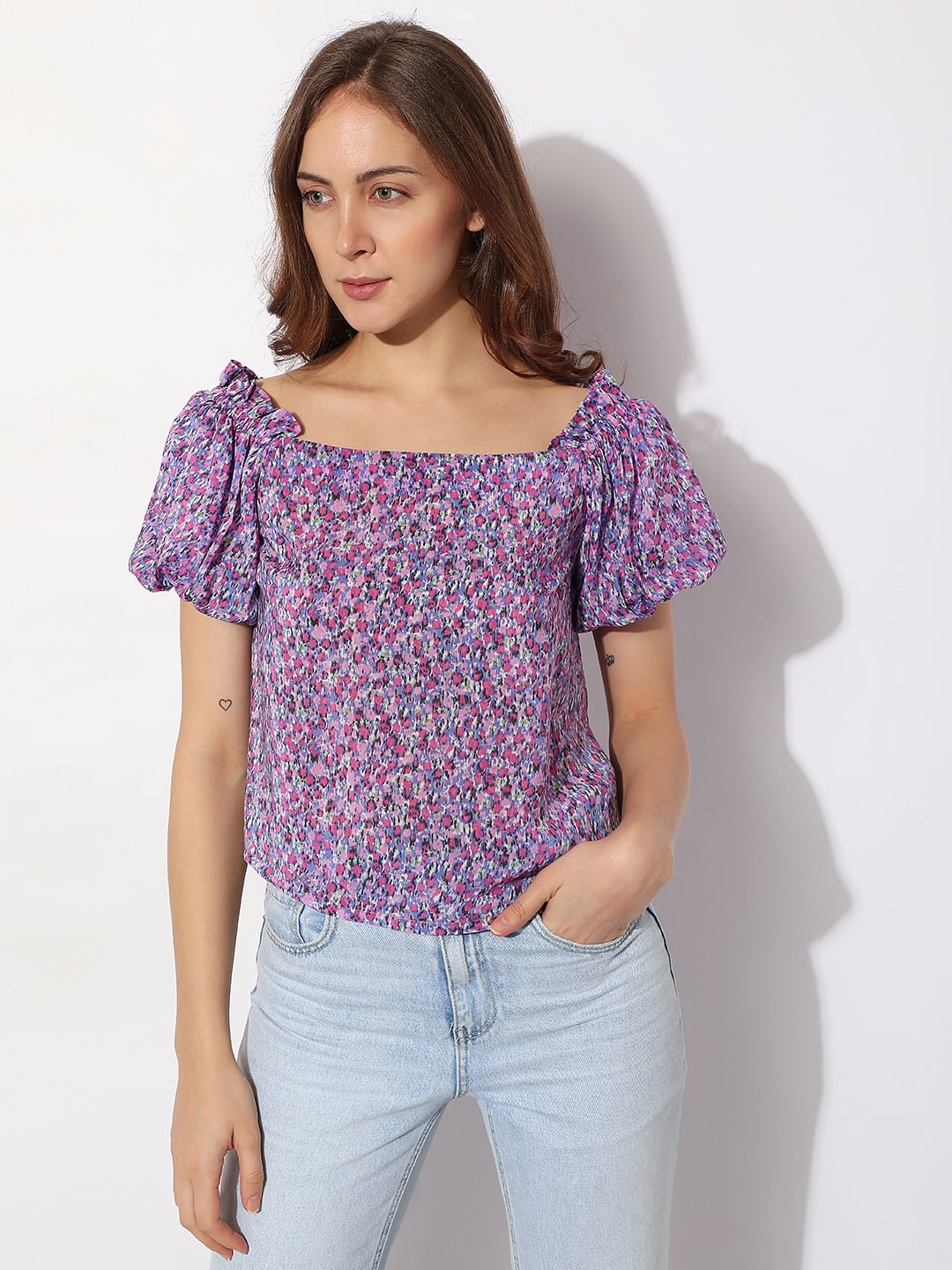 Purple Floral Print Top