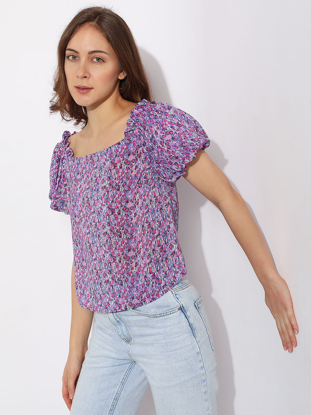 Purple Floral Print Top