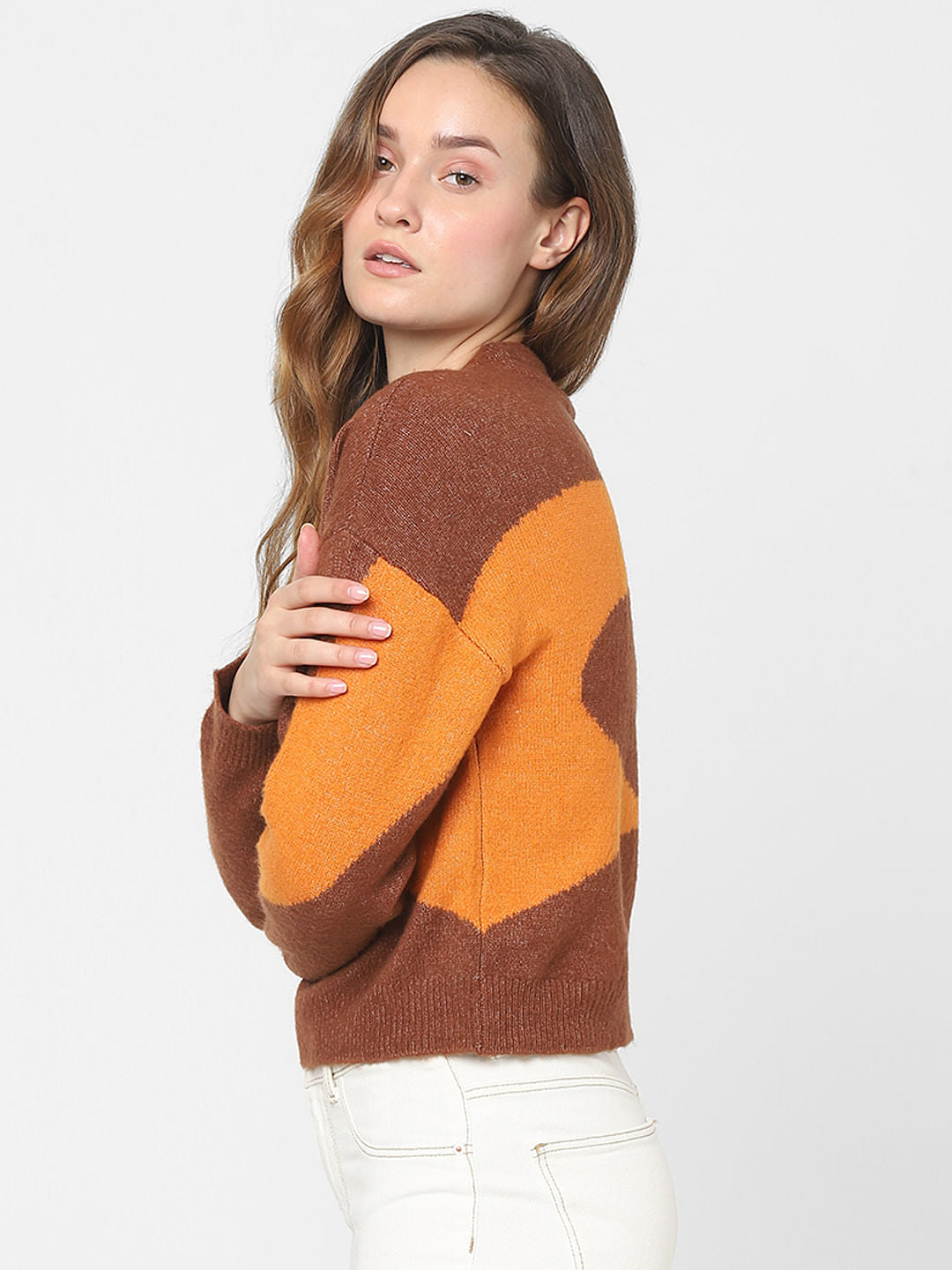 Brown Colourblocked Pullover