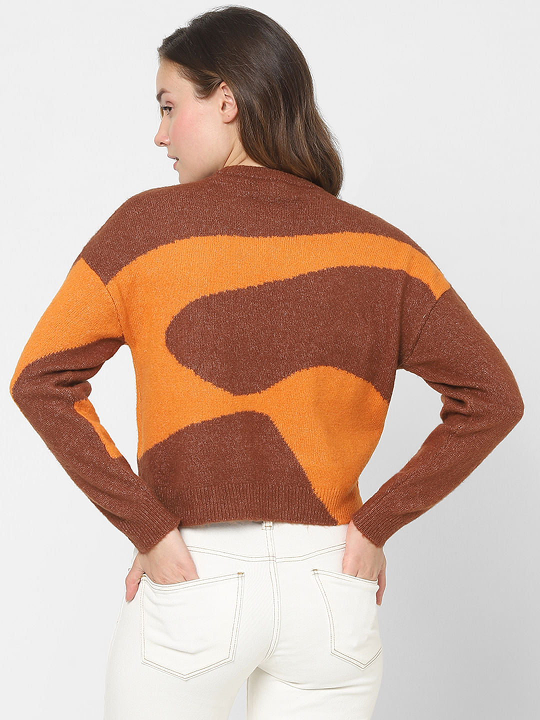 Brown Colourblocked Pullover