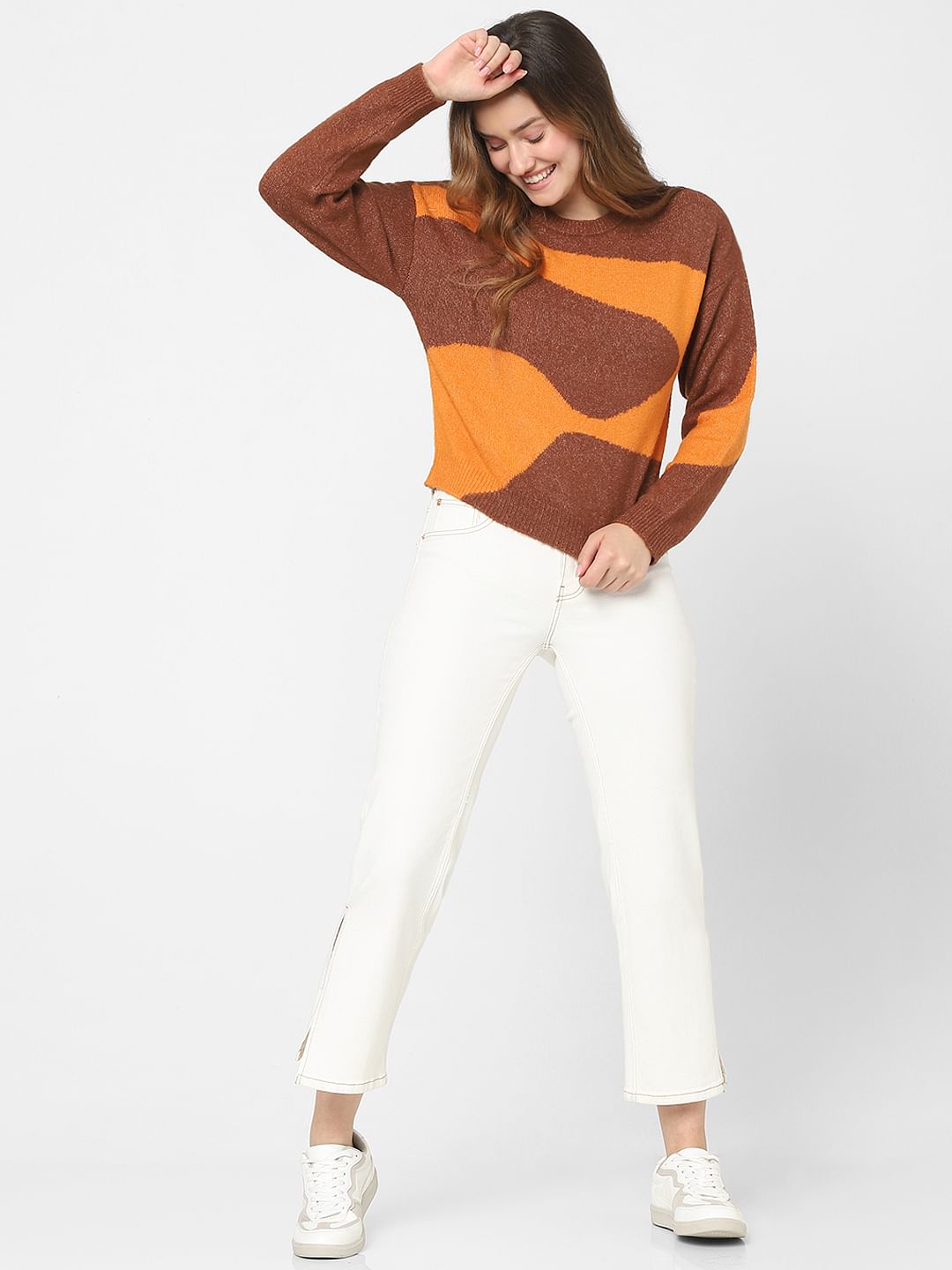 Brown Colourblocked Pullover